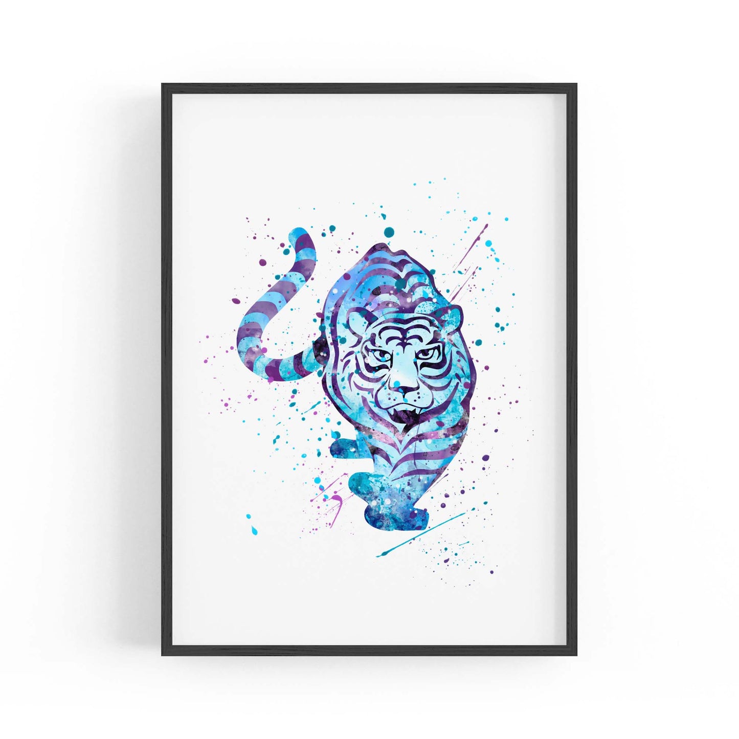 Blue Tiger Cute Animal Painting Wall Art - The Affordable Art Company