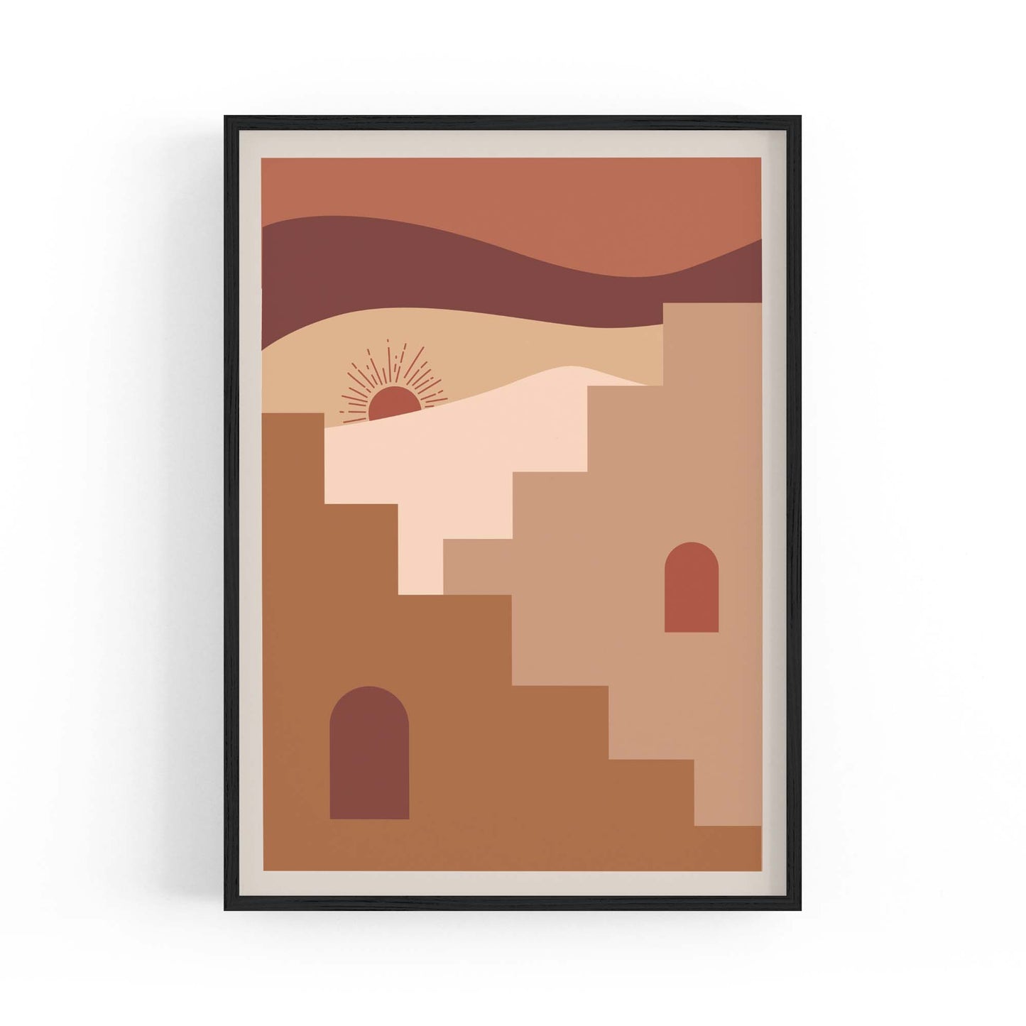 Desert Sunrise Terracotta Buildings Abstract Wall Art - The Affordable Art Company