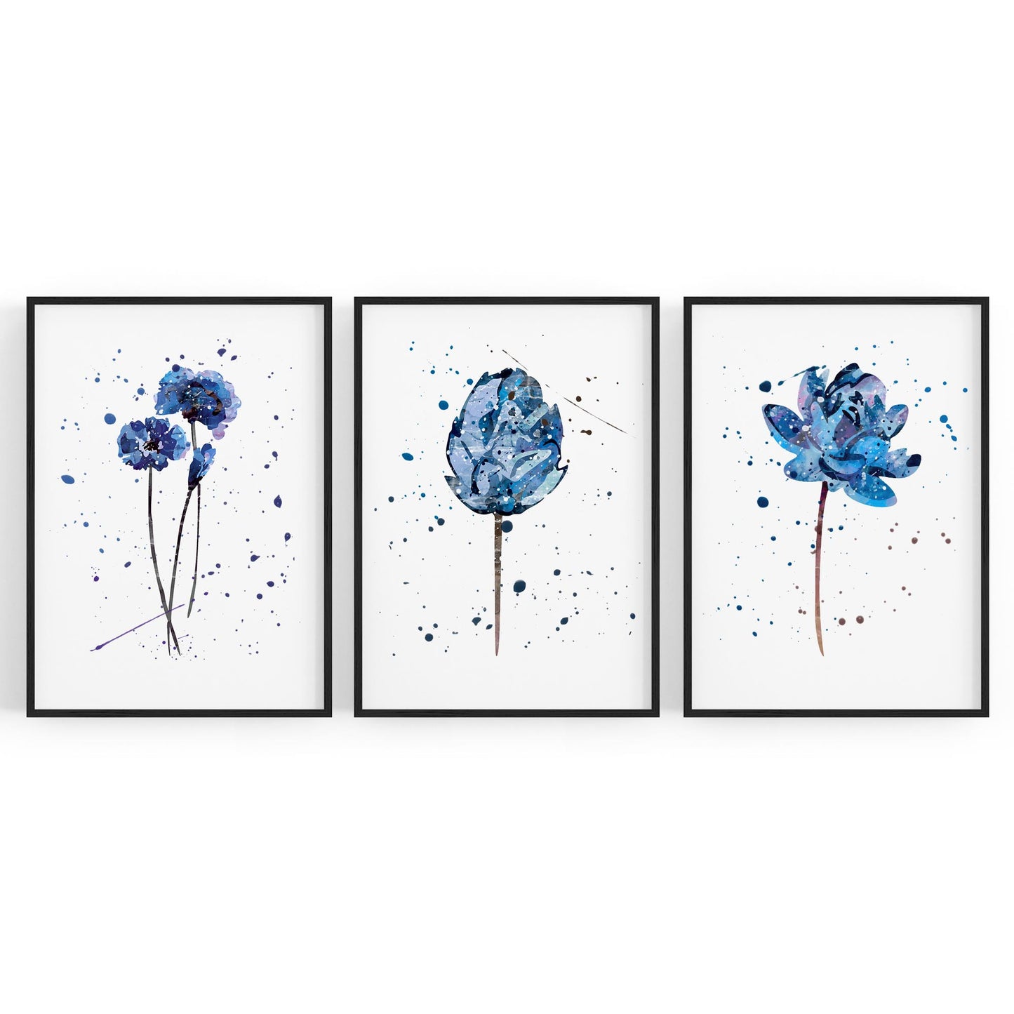Set of Blue Scandi Flower Abstract Kitchen Wall Art - The Affordable Art Company