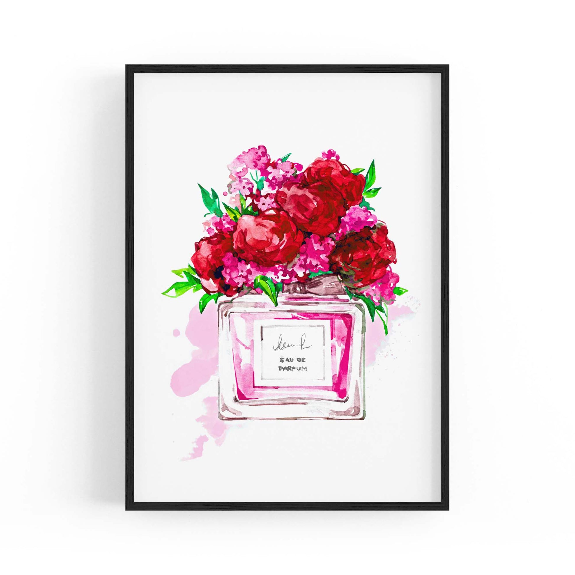 Red Floral Perfume Bottle Fashion Wall Art - The Affordable Art Company