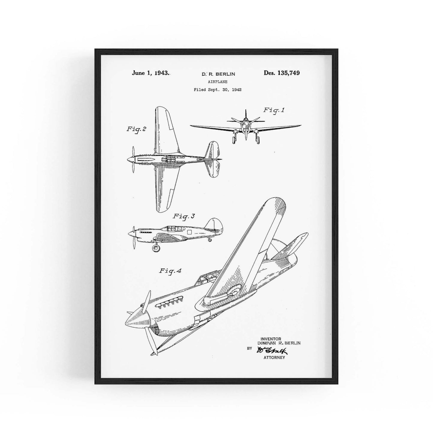 Airplane Patent Vintage Minimal Man Cave Wall Art #7 - The Affordable Art Company