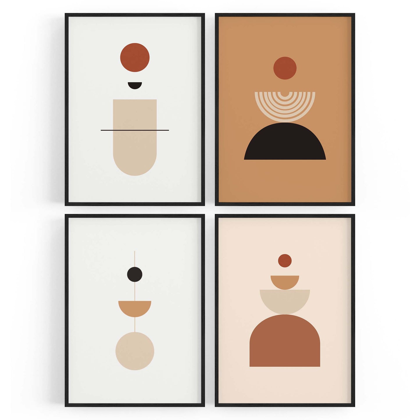 Set of 4 Minimal Peach Abstract Shape Design Wall Art - The Affordable Art Company