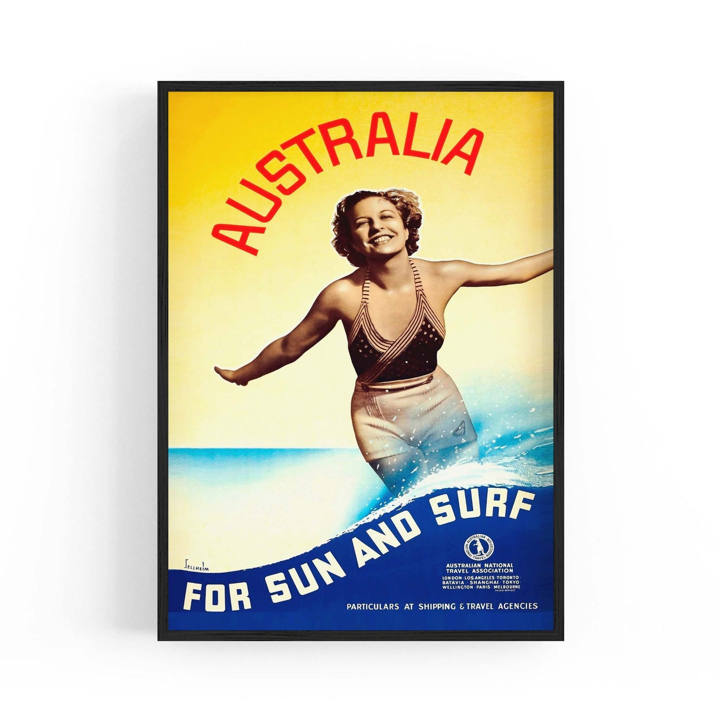 Vintage Australia Sun & Surf Travel Advert Wall Art - The Affordable Art Company