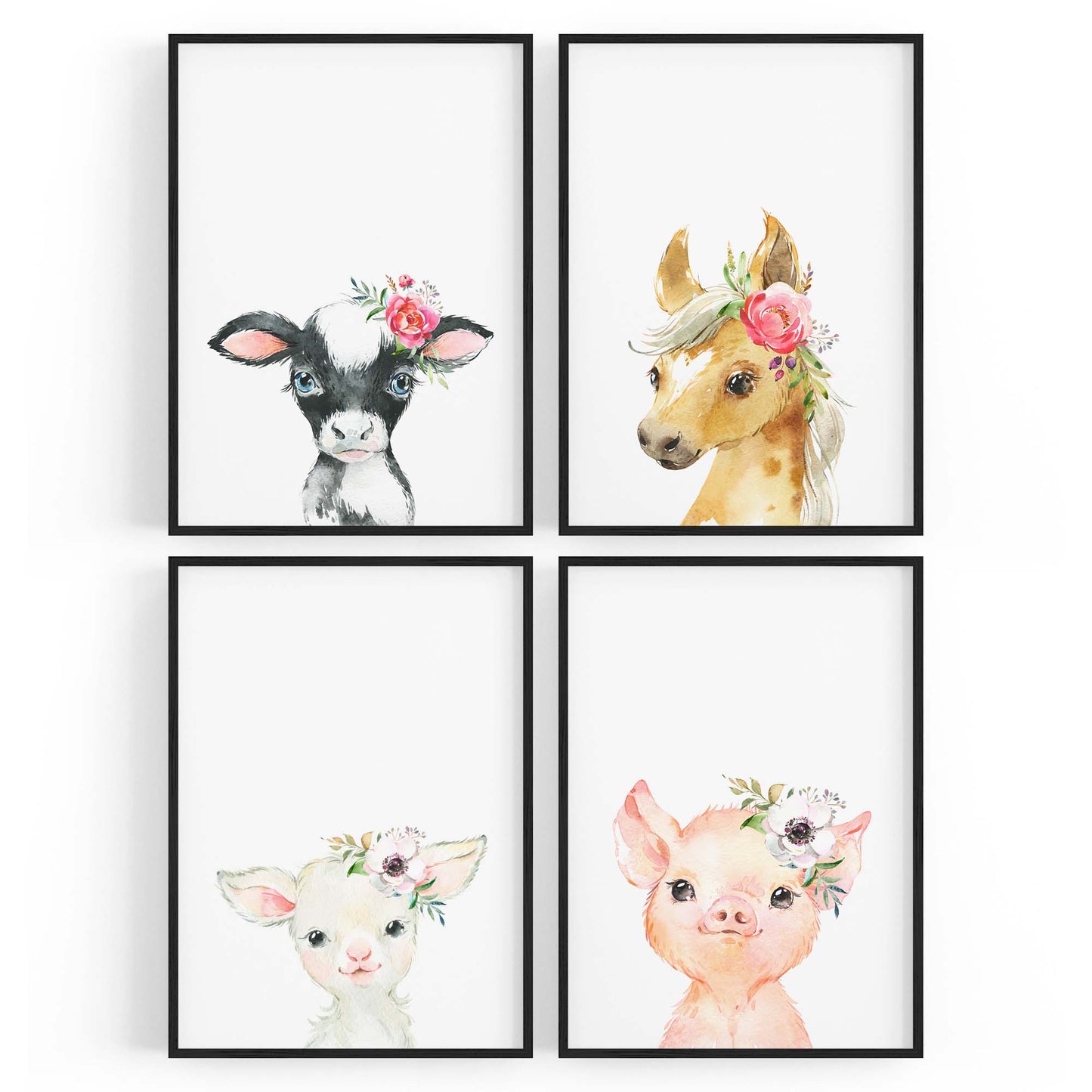 Set of 4 Baby Farm Animal Cute Nursery Paintings Wall Art - The Affordable Art Company