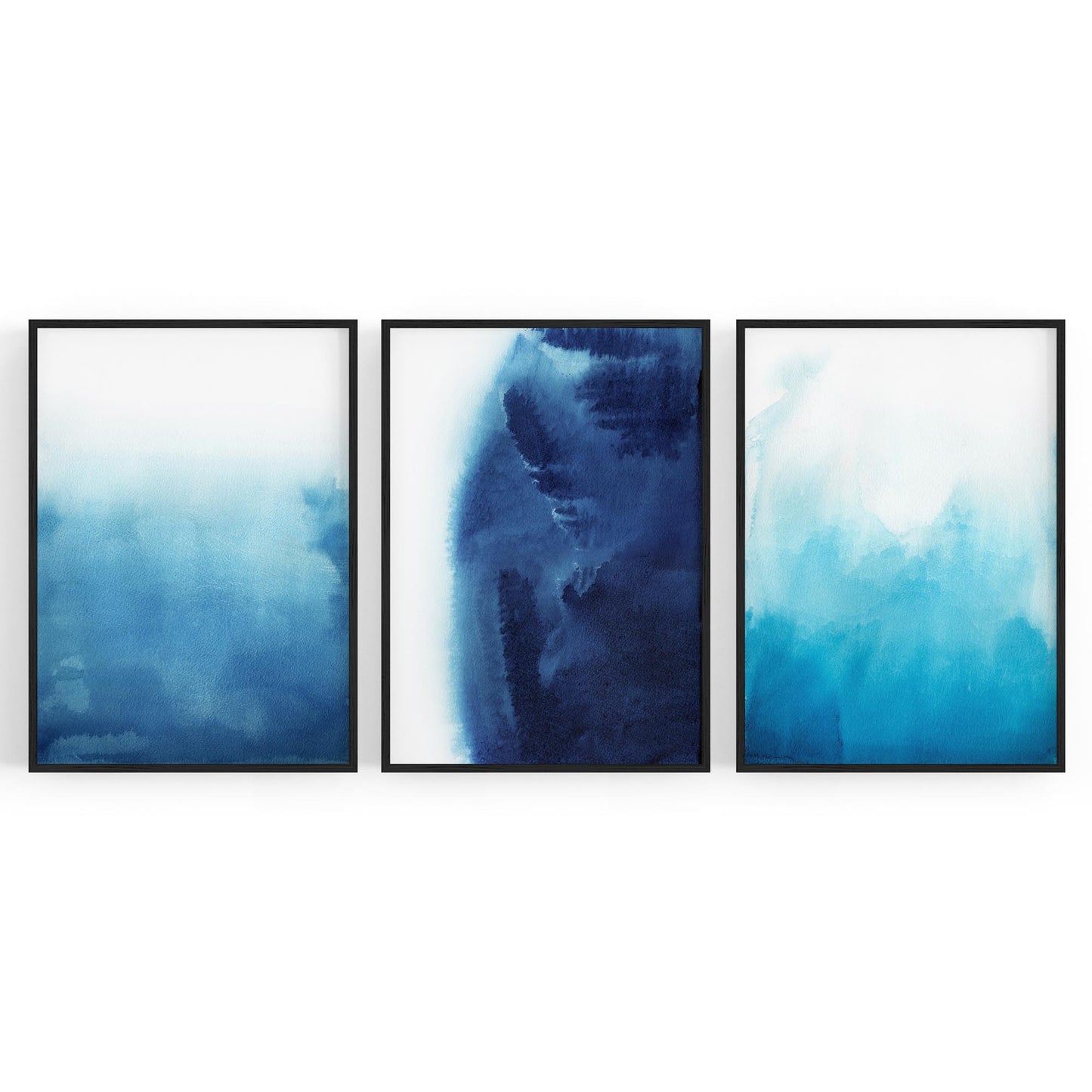 Set of Blue Ink Abstract Painting Faded Wall Art #1 - The Affordable Art Company