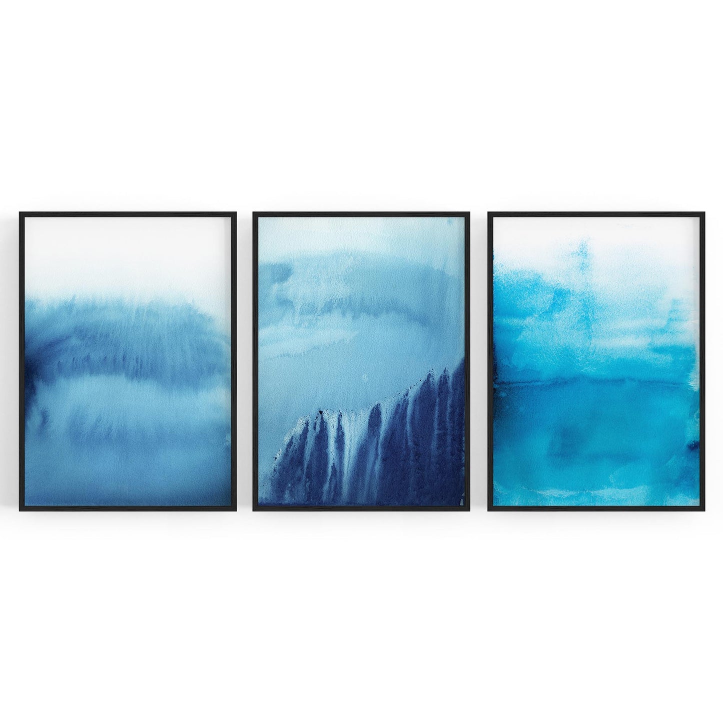 Set of Blue Ink Abstract Painting Faded Wall Art #2 - The Affordable Art Company