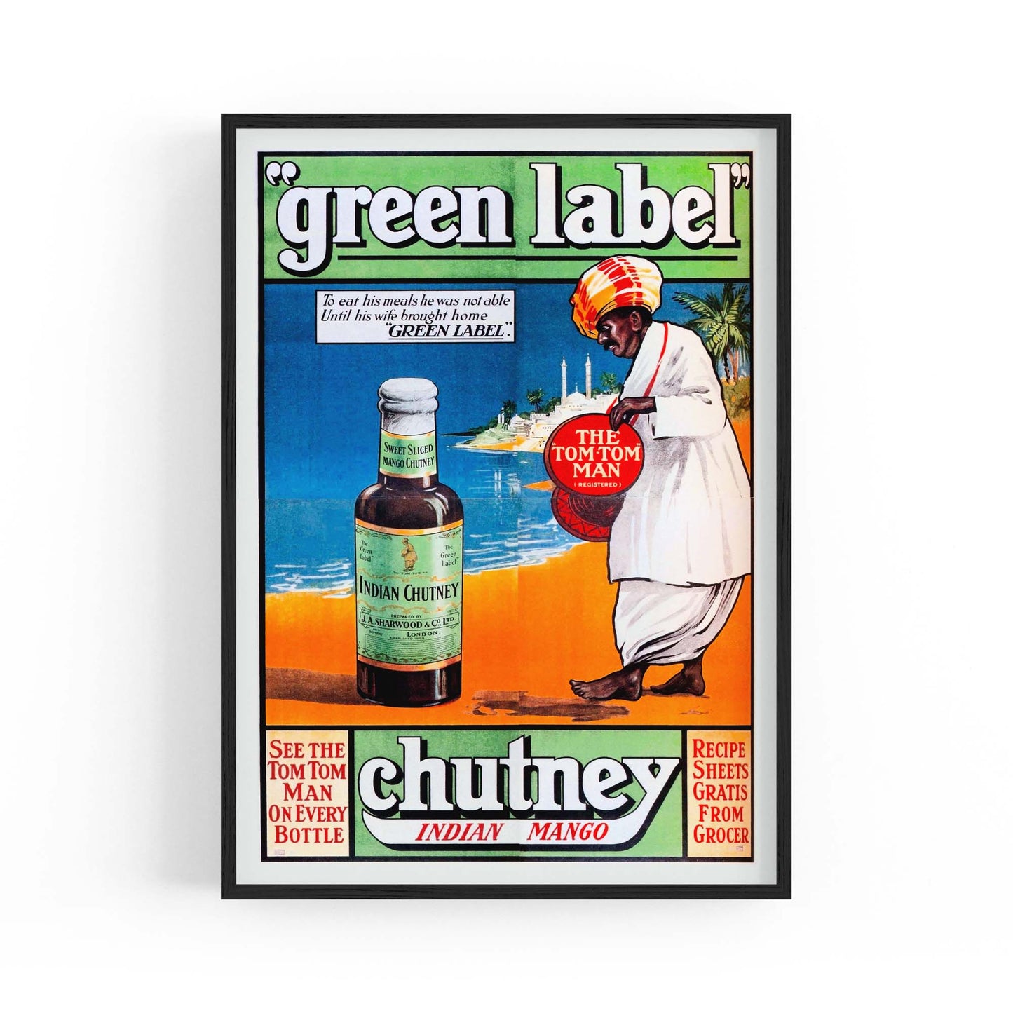 Green Label Indian Chutney Vintage Advert Wall Art - The Affordable Art Company