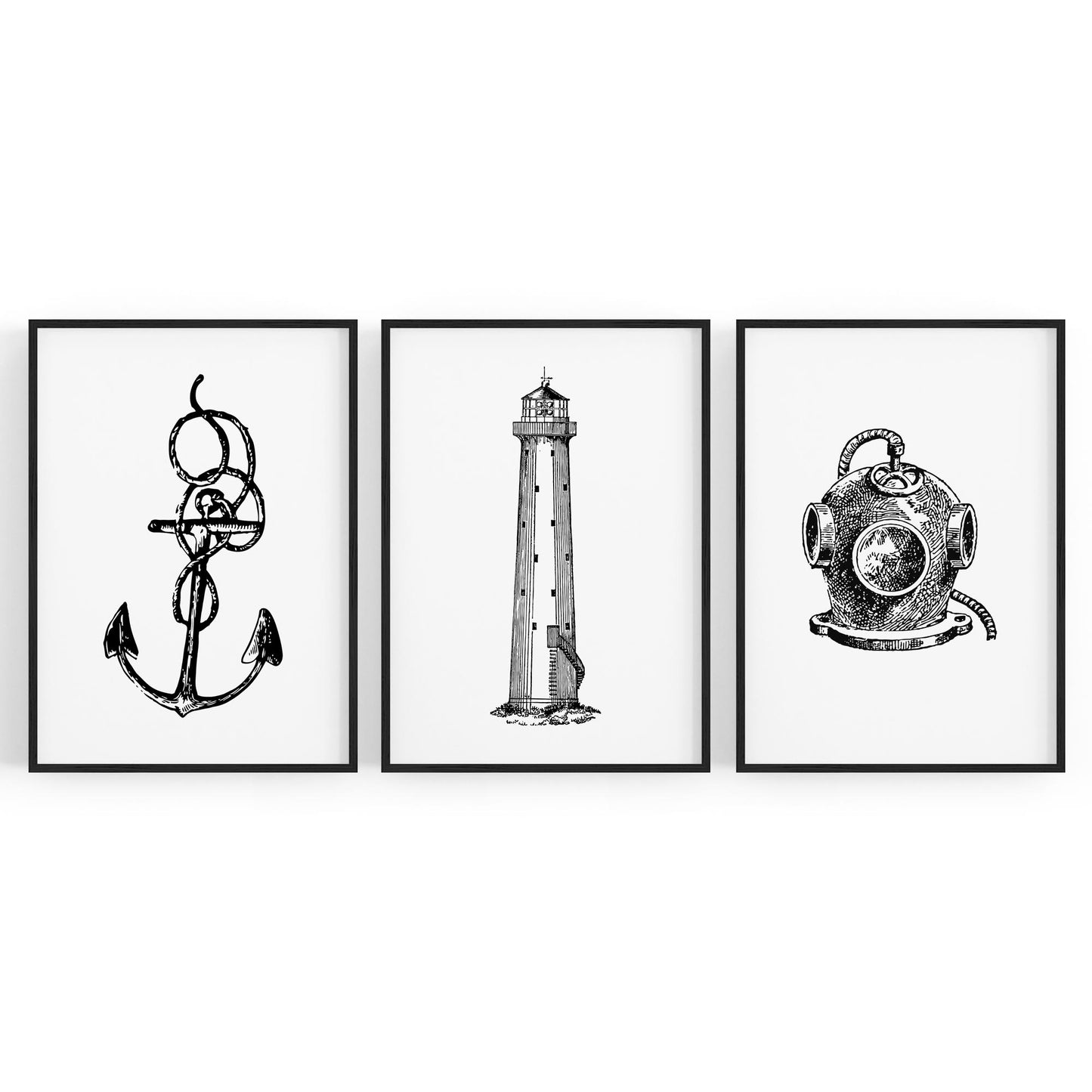 Set of Nautical Coast Drawings Coastal Wall Art #1 - The Affordable Art Company