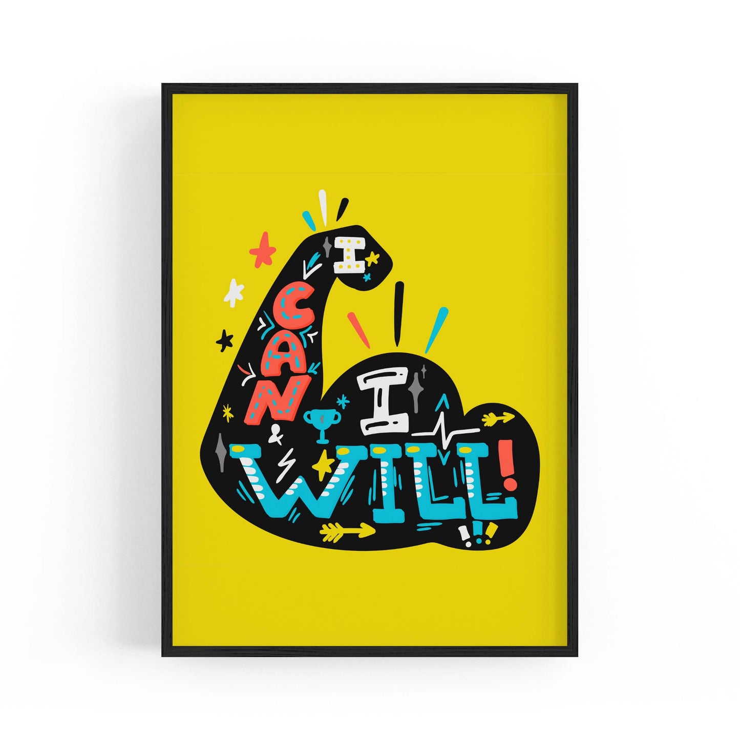 "I Can I Will" Yellow Fitness Gym Quote Wall Art - The Affordable Art Company
