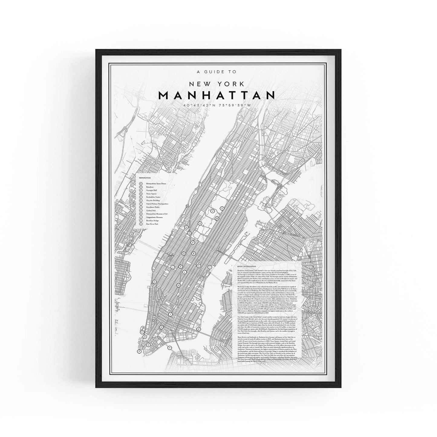 Minimal Manhattan Detailed Map New York Wall Art - The Affordable Art Company