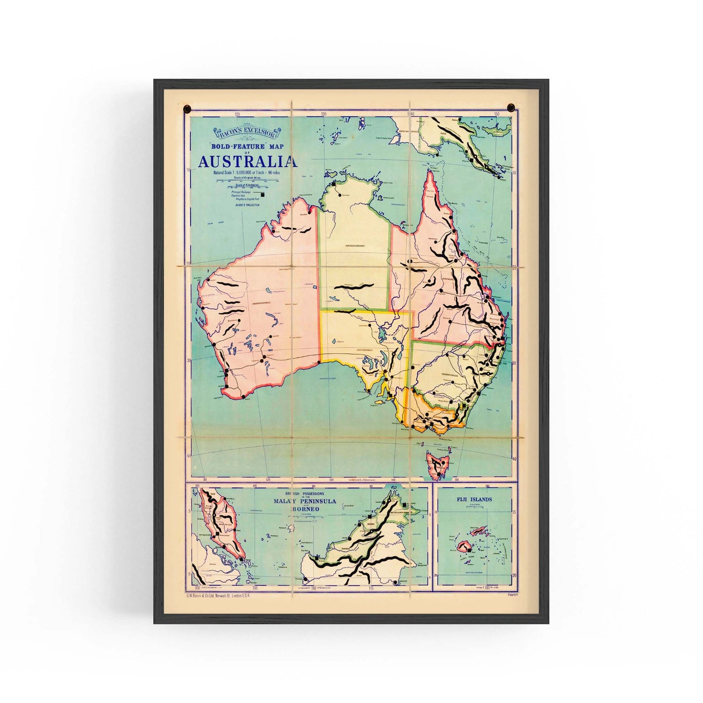 Australian Vintage Map Home Office Wall Art - The Affordable Art Company