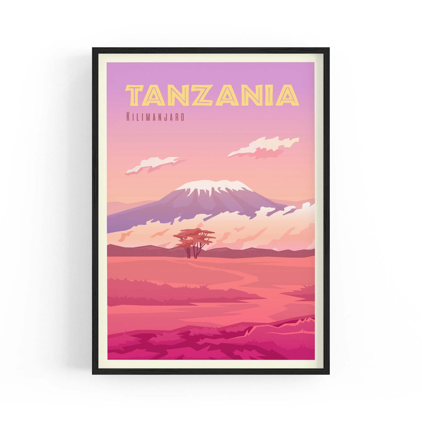 Retro Kilimanjaro, Tanzania Travel Vintage Wall Art - The Affordable Art Company