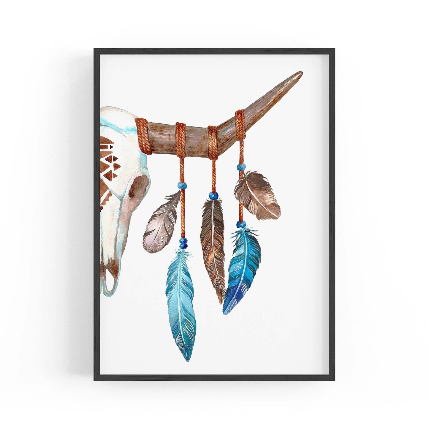 Cow Skull Painting Minimal Boho Vintage Wall Art #2 - The Affordable Art Company