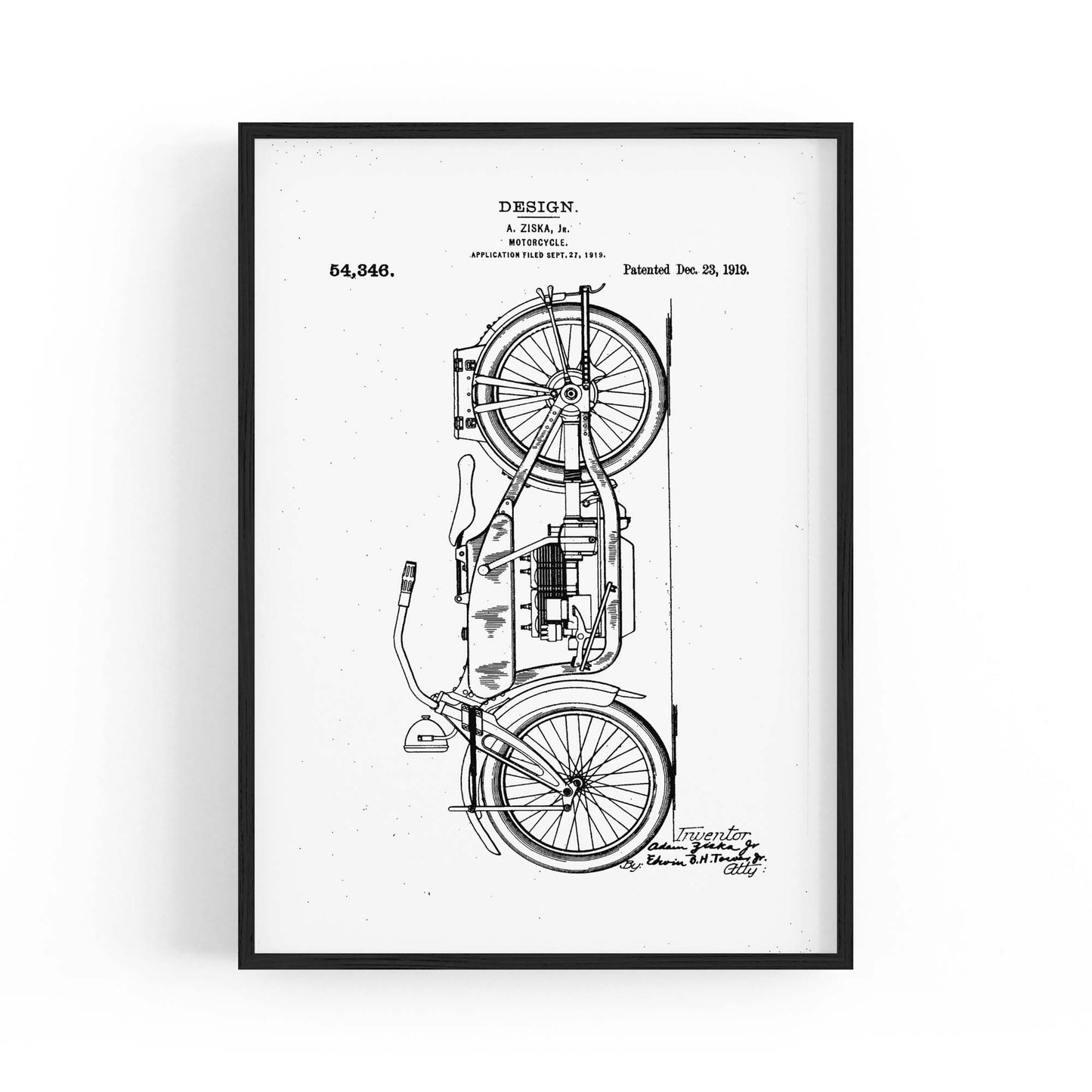 Vintage Motorcycle White Patent Man Cave Wall Art #2 - The Affordable Art Company