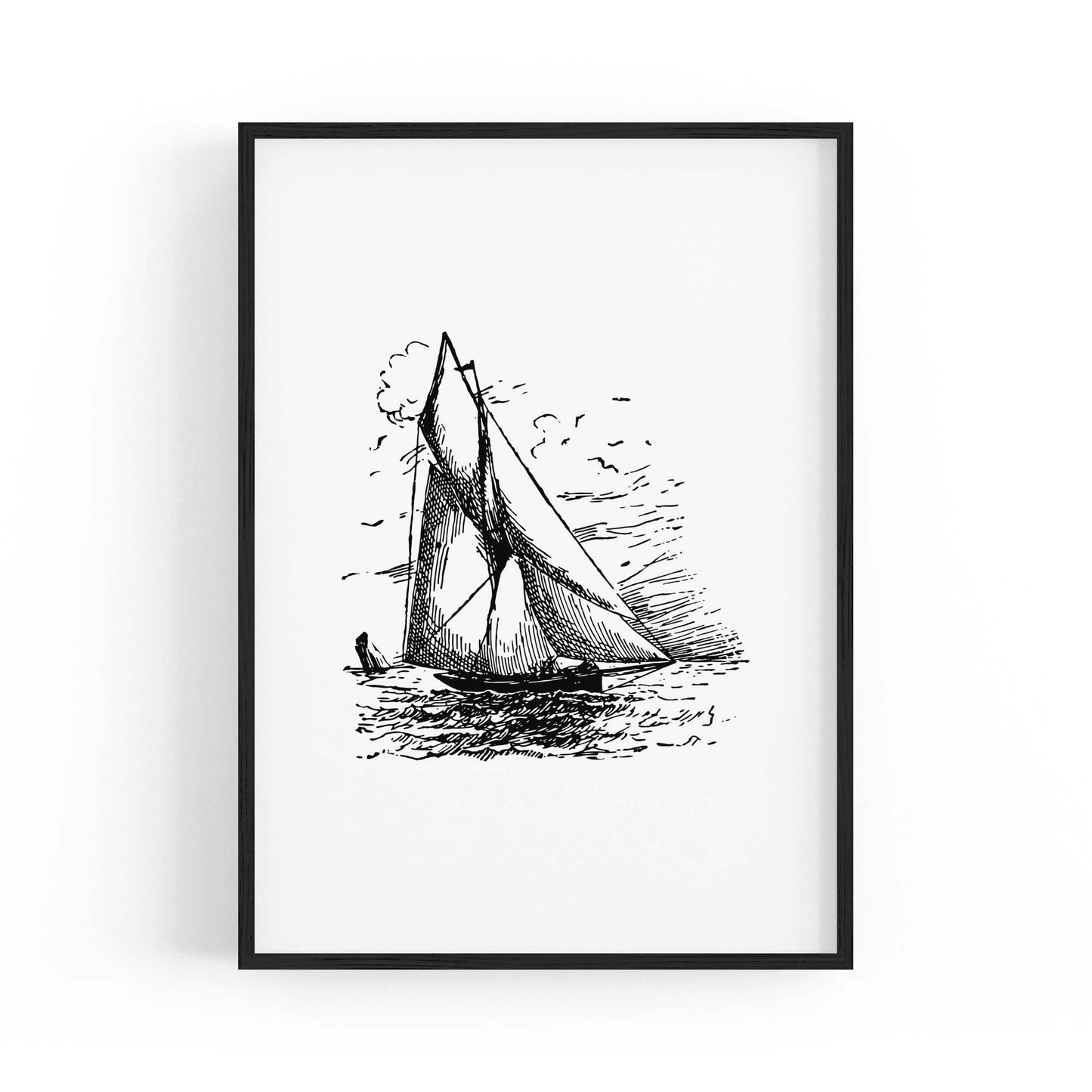 Sail Boat Coastal Drawing Nautical Coast Wall Art #2 - The Affordable Art Company