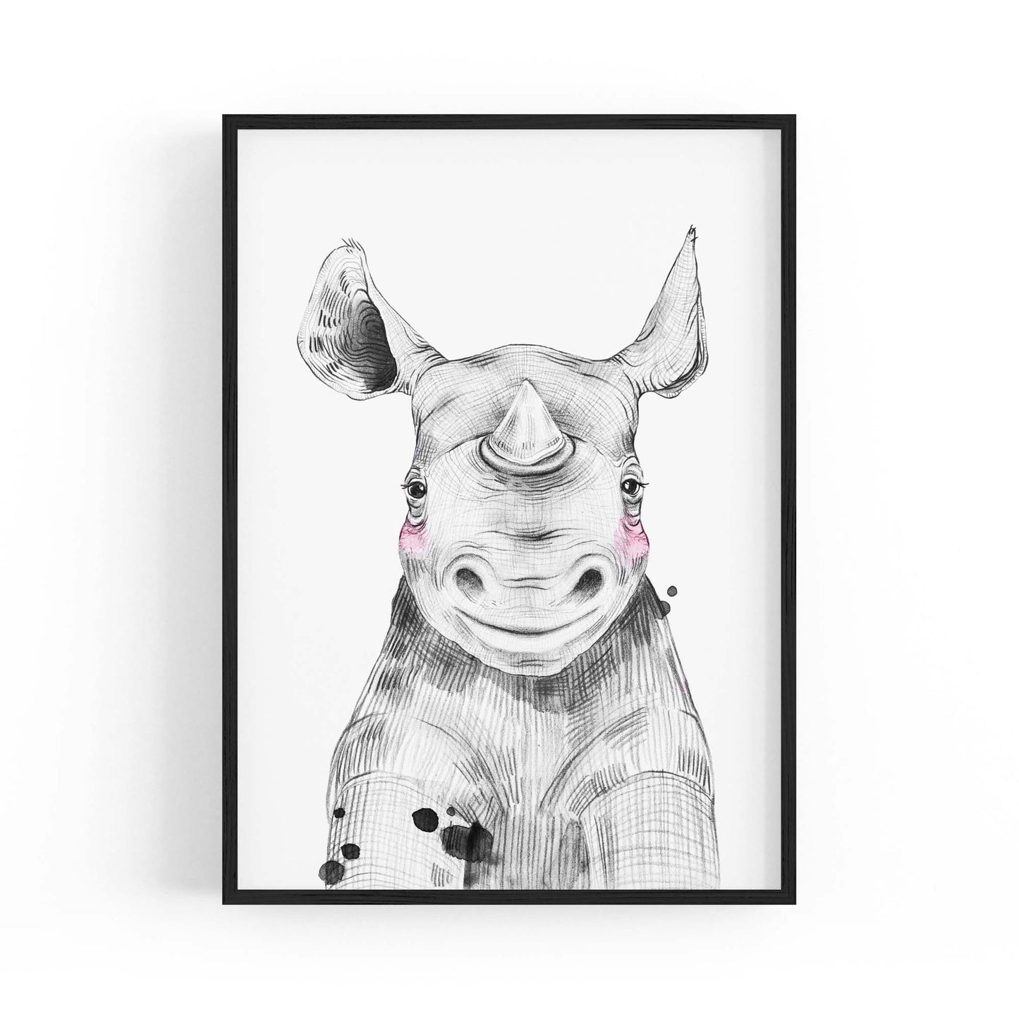 Cute Blushing Baby Rhino Nursery Animal Wall Art - The Affordable Art Company