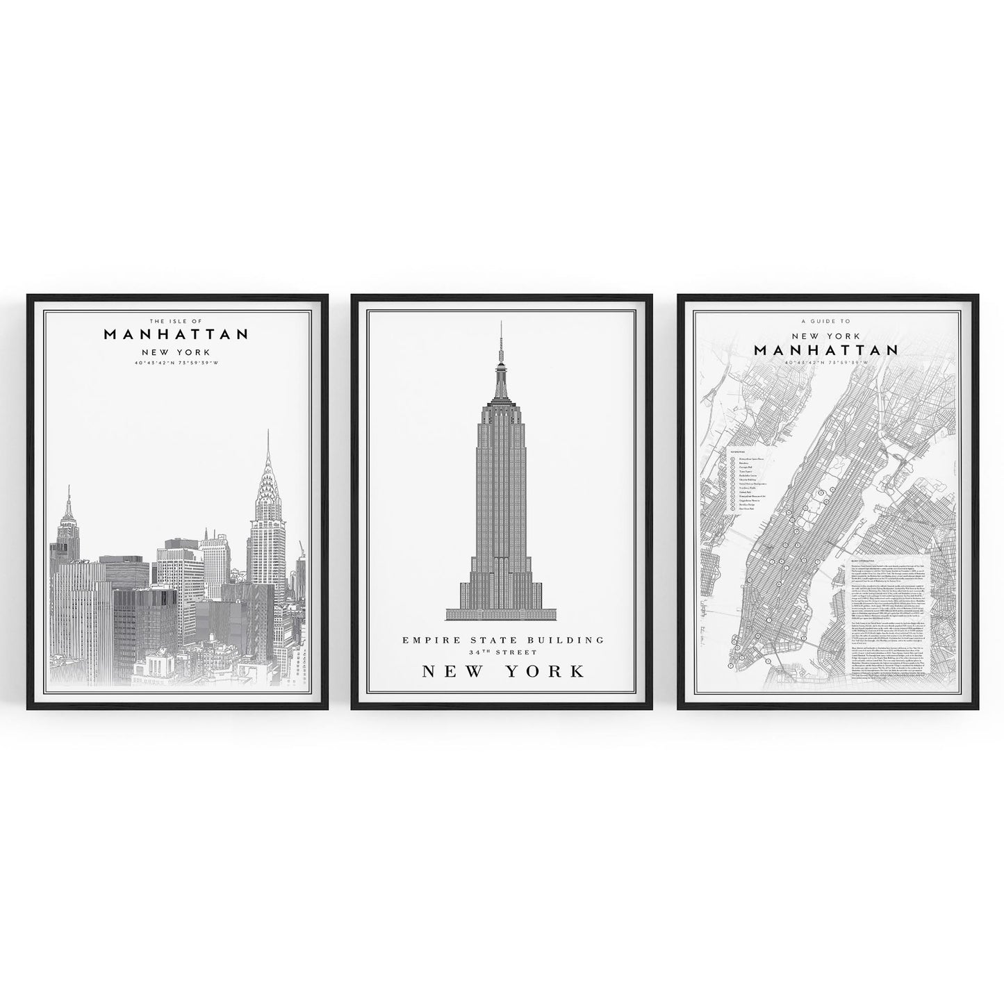 Set of New York Wall Minimal Black & White Art - The Affordable Art Company