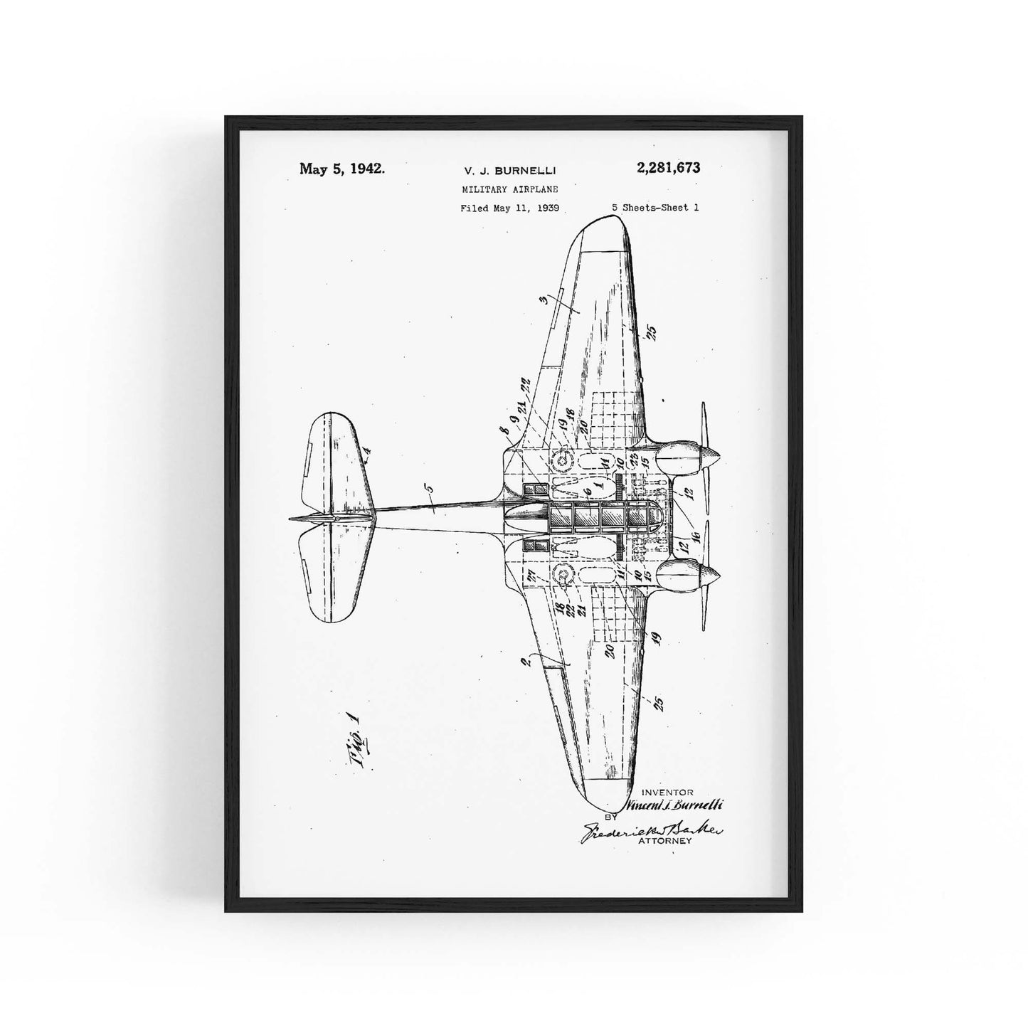 Airplane Patent Vintage Minimal Man Cave Wall Art #5 - The Affordable Art Company