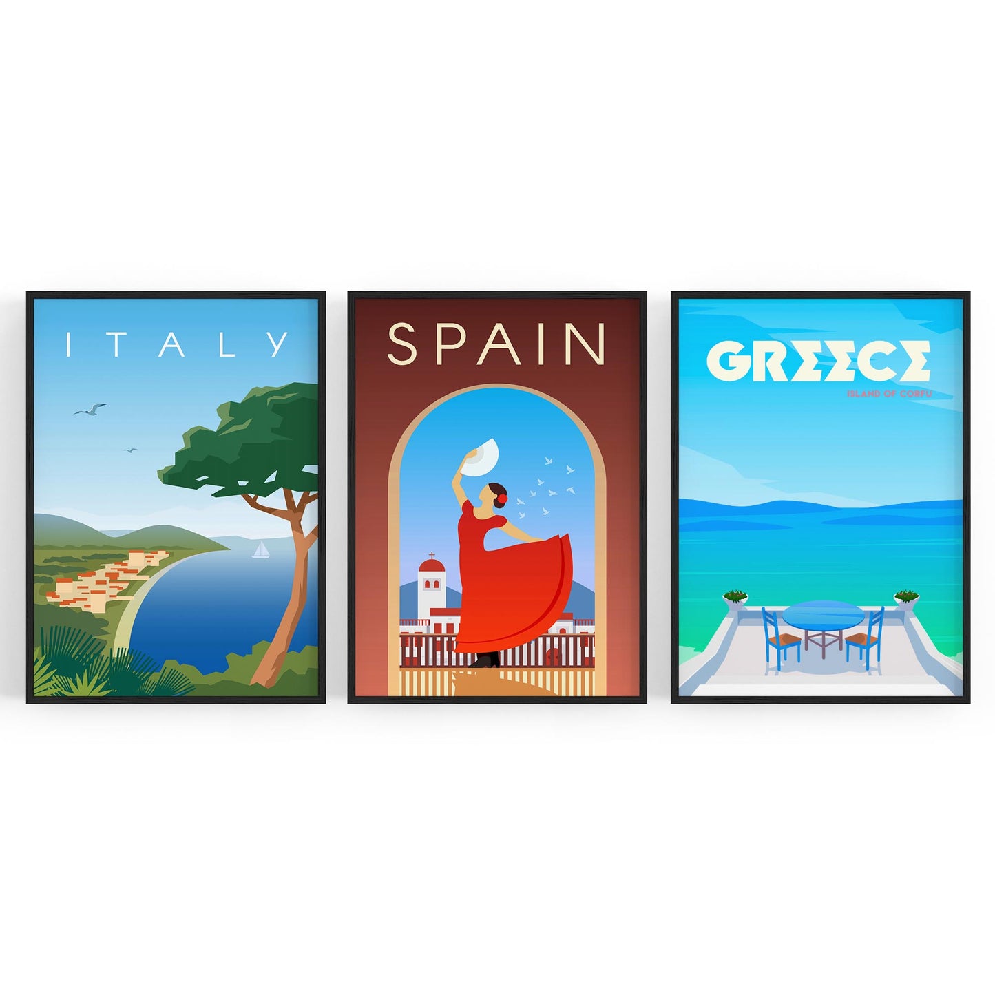 Set of Retro Travel Wall Art (Mediterranean Travel) - The Affordable Art Company