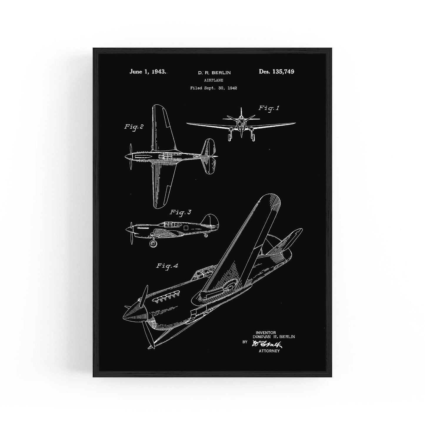 Airplane Patent Vintage Minimal Man Cave Wall Art #6 - The Affordable Art Company