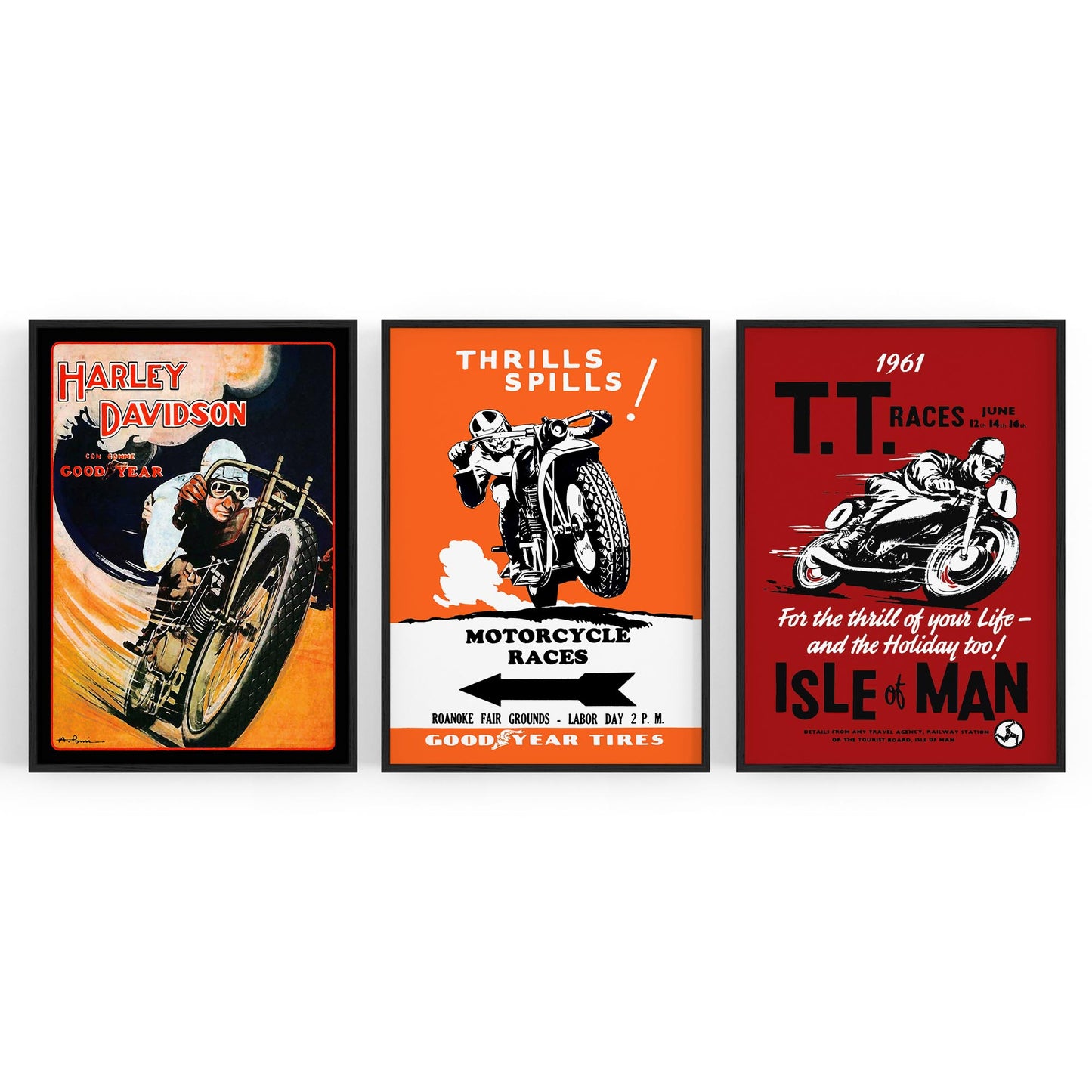 Set of Vintage Motorcycle Advert Man Cave Wall Art #1 - The Affordable Art Company