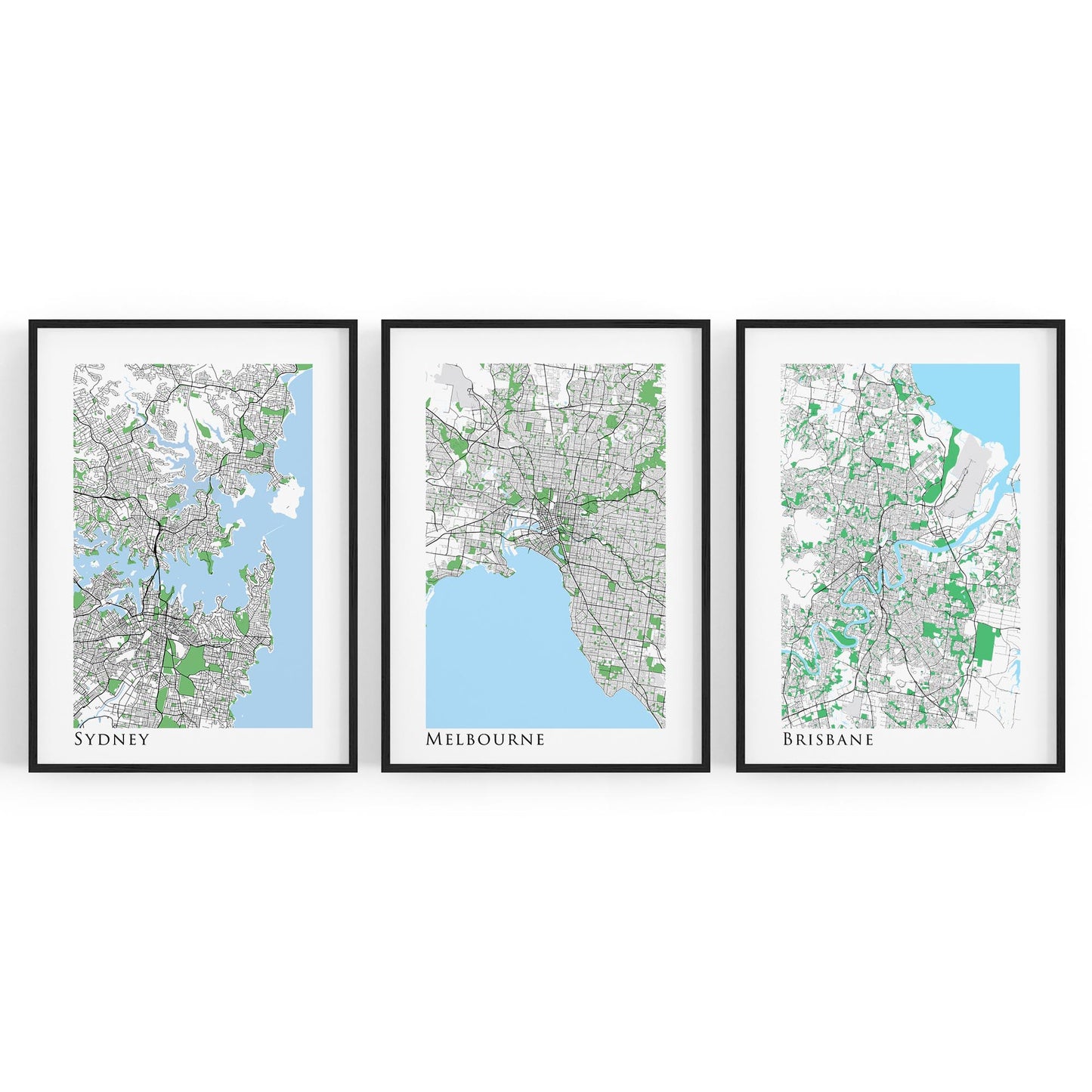 Set of Sydney, Melbourne & Brisbane Map Wall Art - The Affordable Art Company