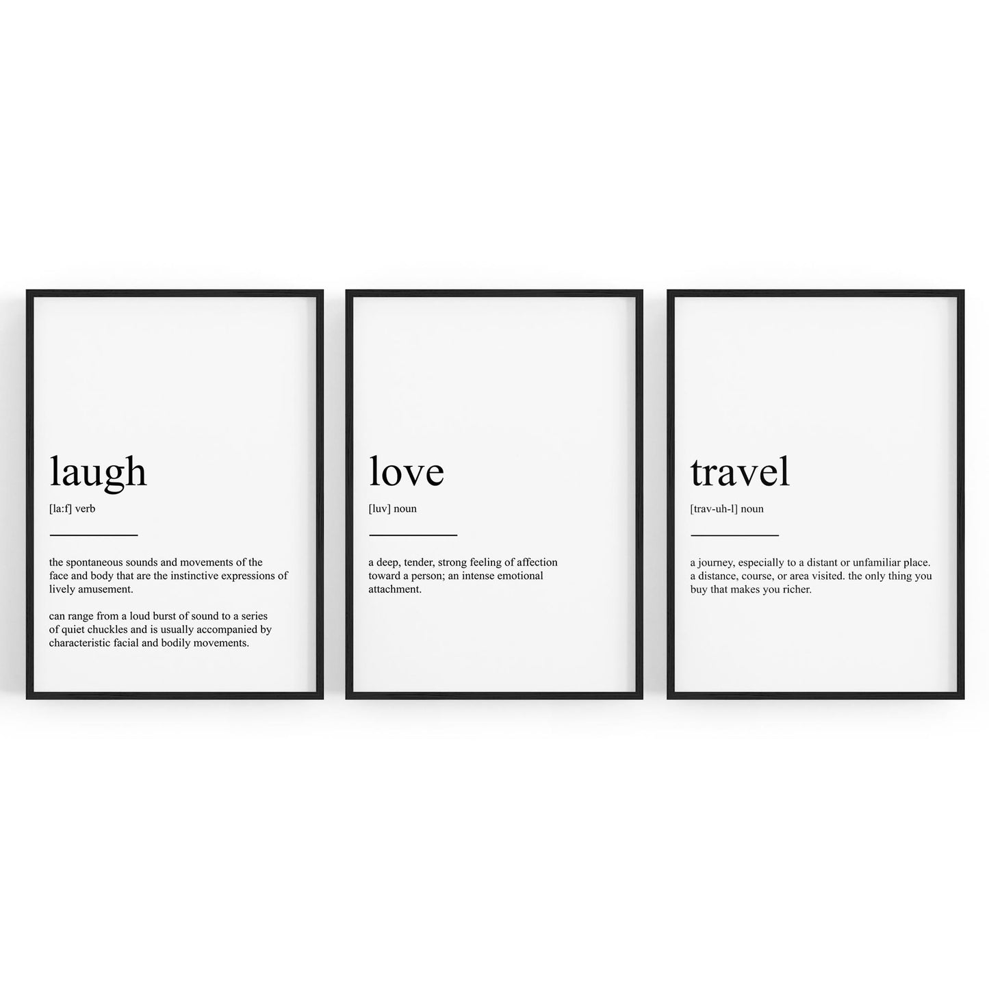 Set of Dictionary Definitions Love Laugh Travel Art - The Affordable Art Company