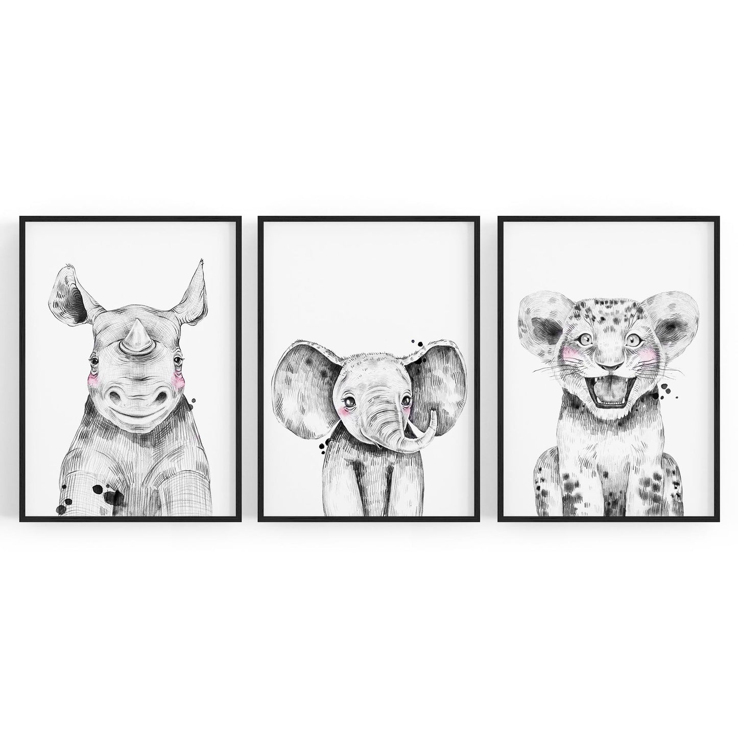 Set of Blushing Safari Animals Nursery Wall Art #2 - The Affordable Art Company