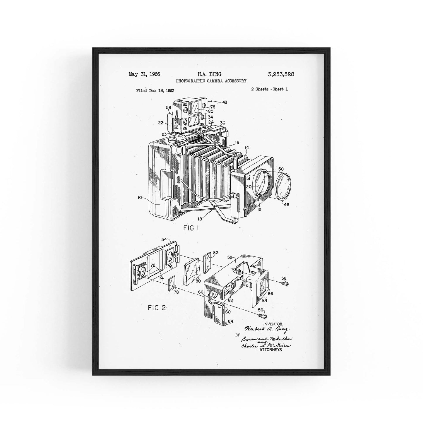 Vintage Camera White Patent Photographer Wall Art - The Affordable Art Company