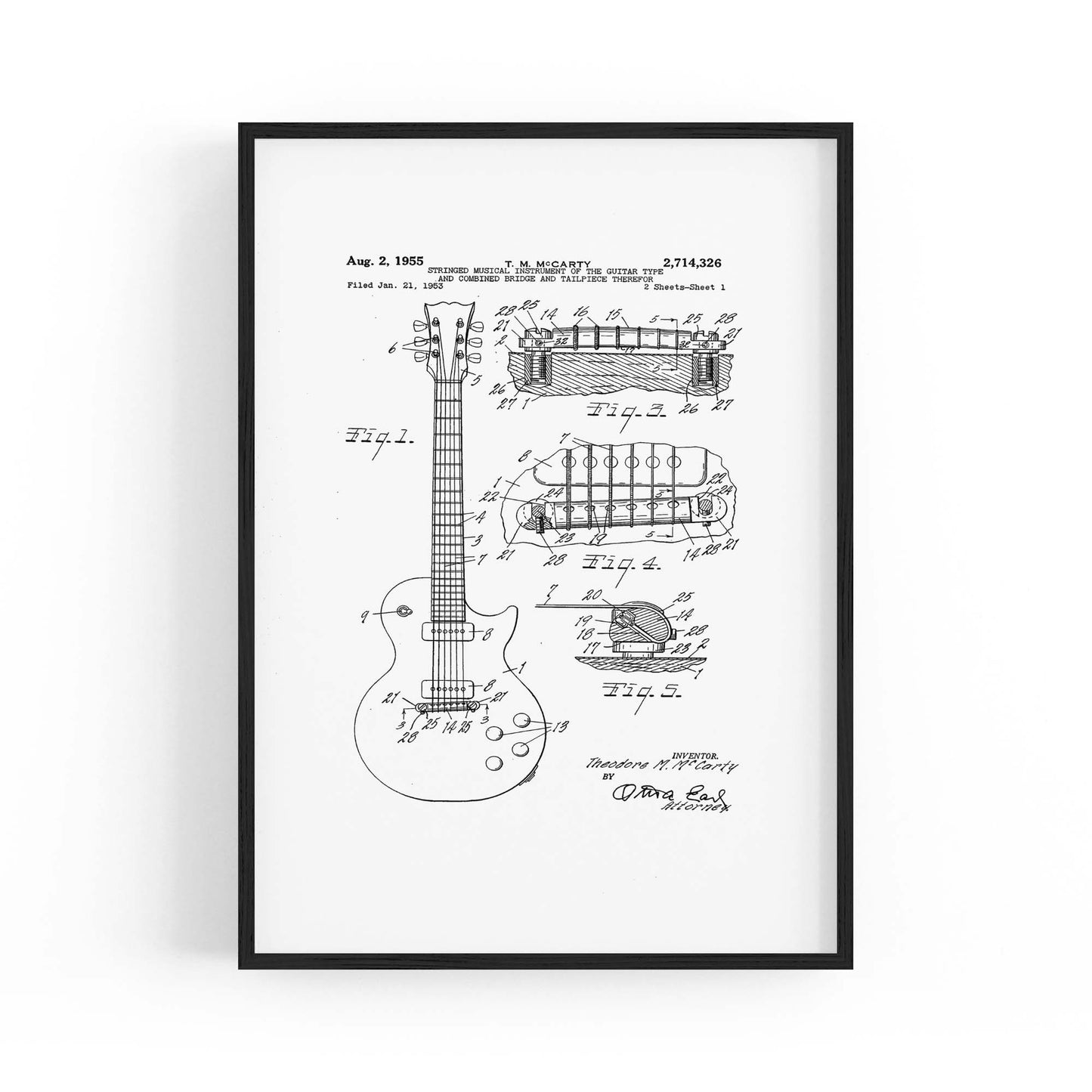 Vintage McCarty Guitar White Patent Music Wall Art #2 - The Affordable Art Company