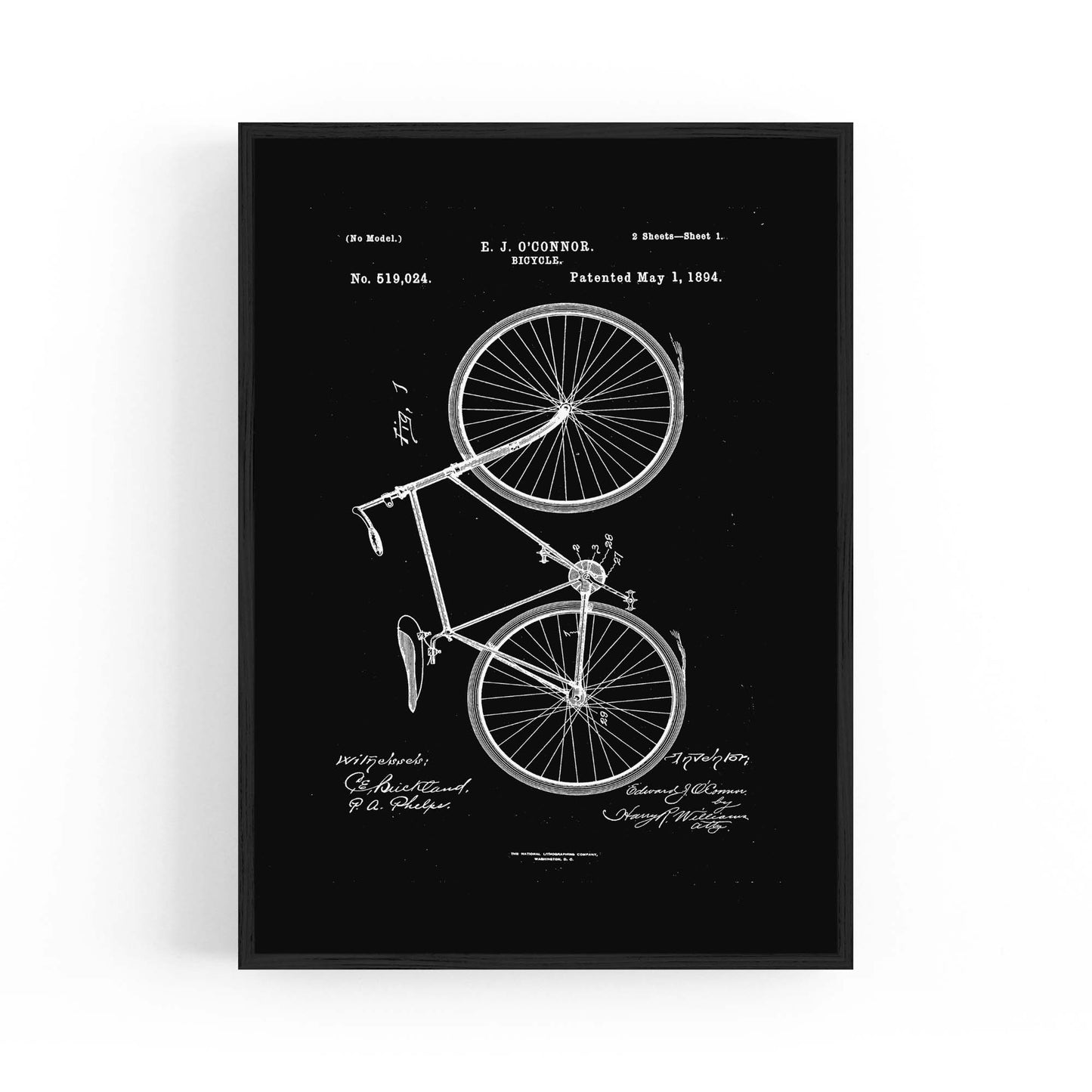 Vintage Bicycle Patent Cycling Cyclist Gift Wall Art #1 - The Affordable Art Company