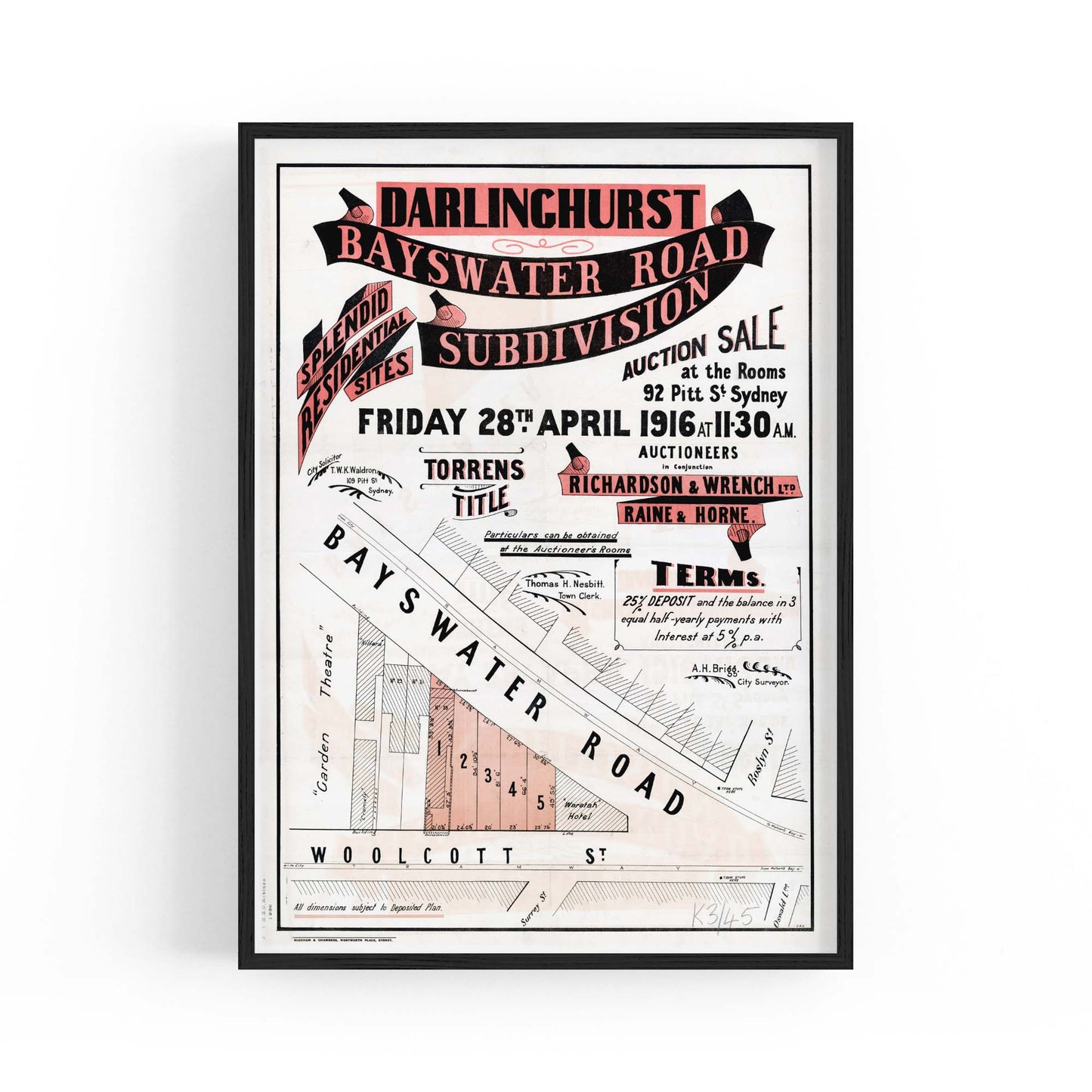 Darlinghurst, Sydney Vintage Real Estate Wall Art - The Affordable Art Company