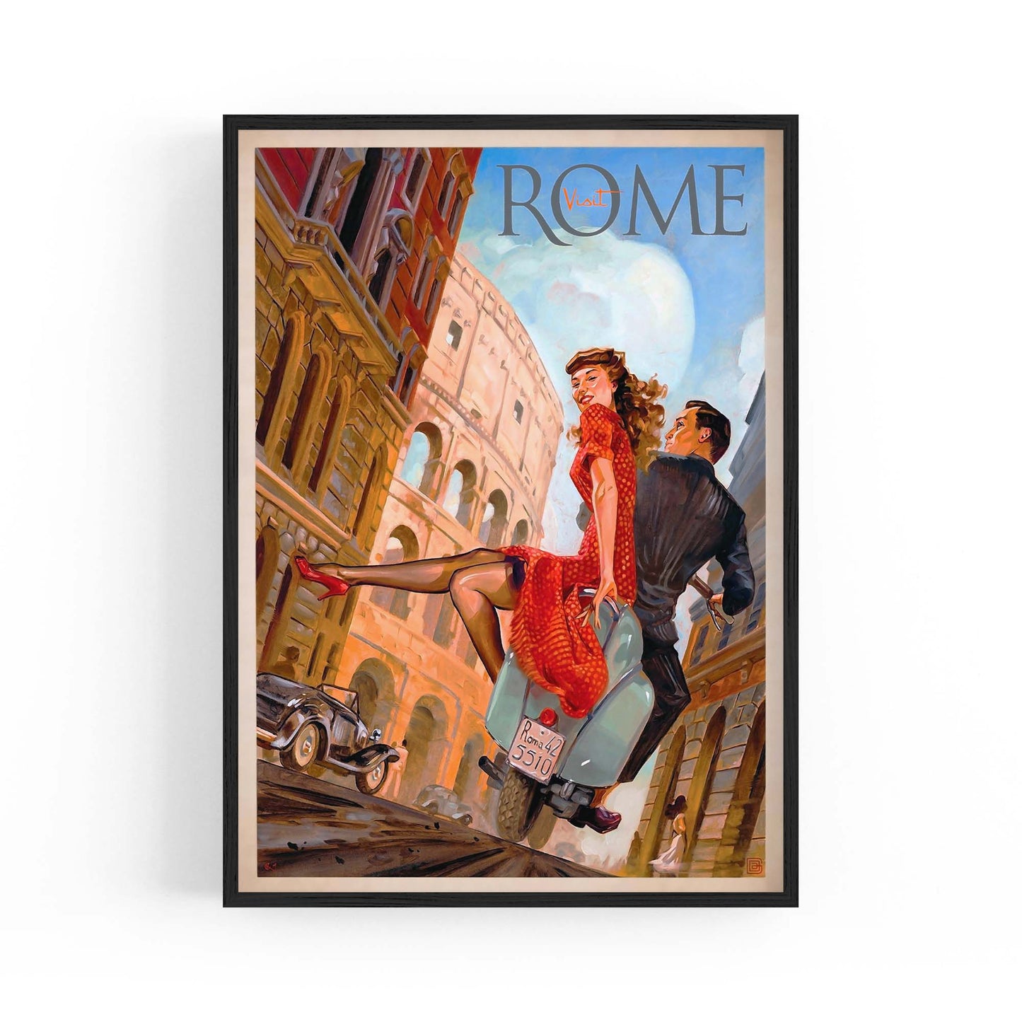 Visit Rome Italy Vintage Italian Romantic Wall Art - The Affordable Art Company