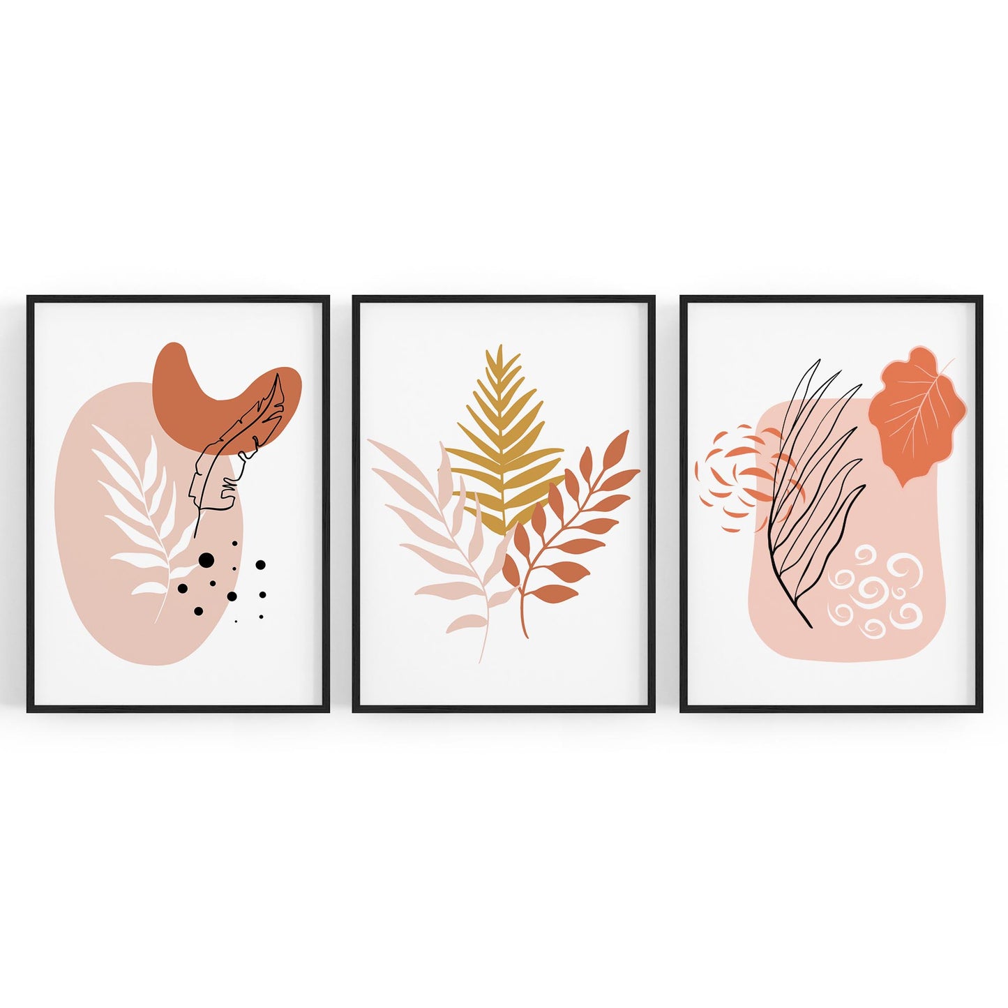 Set of Minimal Pink Plant Drawings Wall Art - The Affordable Art Company