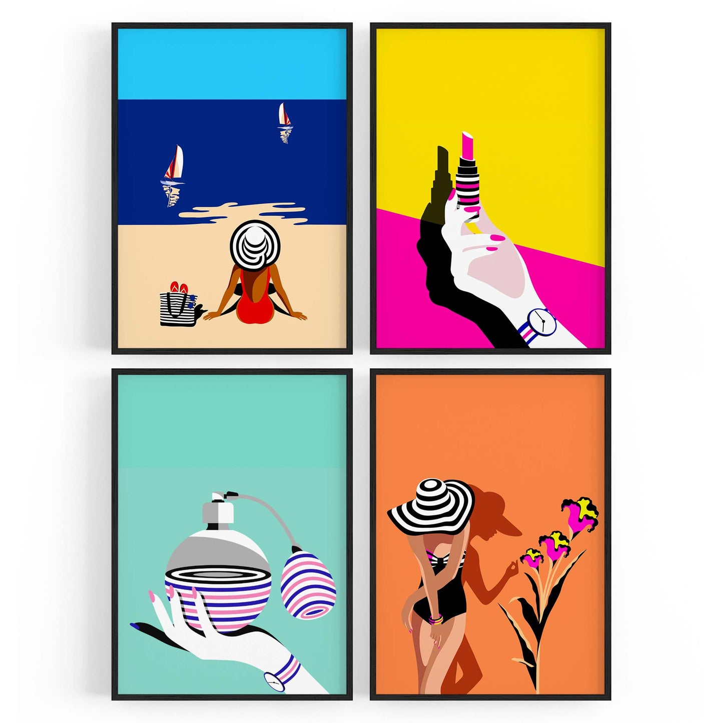 Set of 4 Retro Style Fashion Inspired Colourful Designs Wall Art - The Affordable Art Company