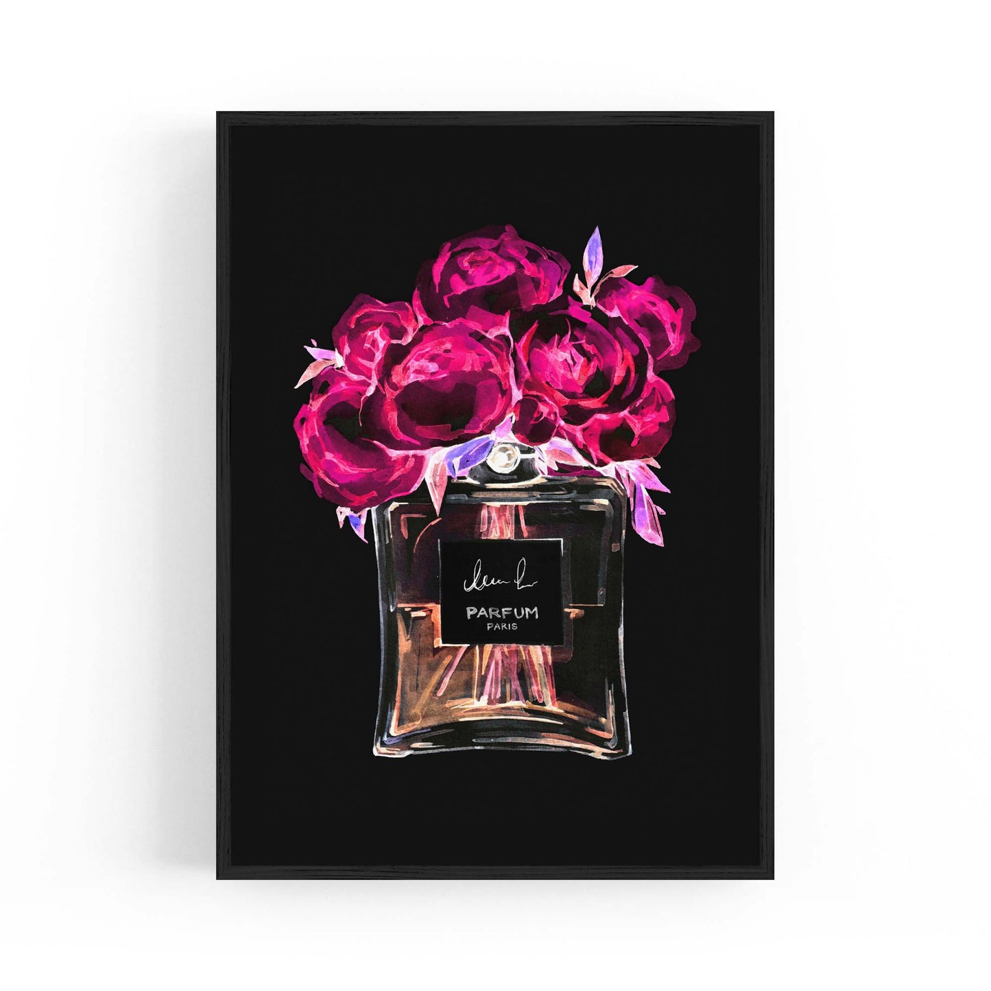 Neon Pink Floral Perfume Bottle Fashion Wall Art - The Affordable Art Company