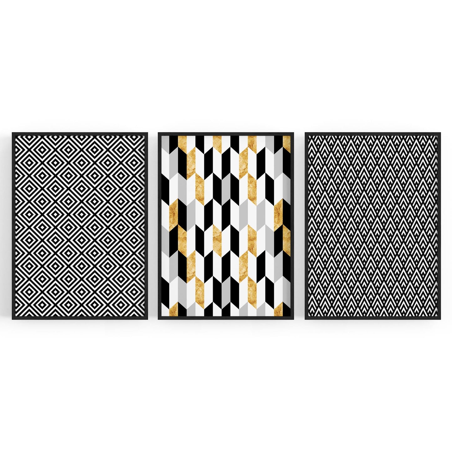 Set of Minimal Black & White Pattern Wall Art - The Affordable Art Company