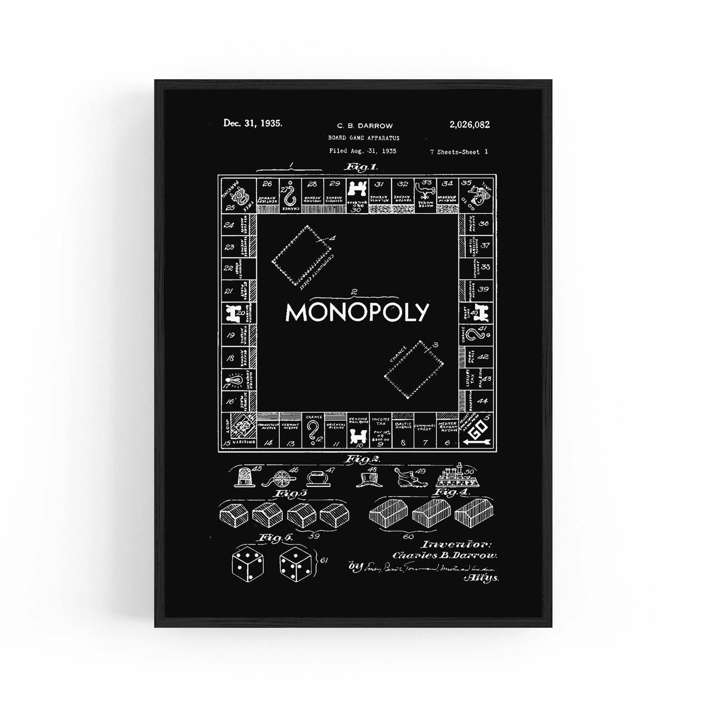 Vintage Monopoly Patent Black Patent Wall Art #1 - The Affordable Art Company