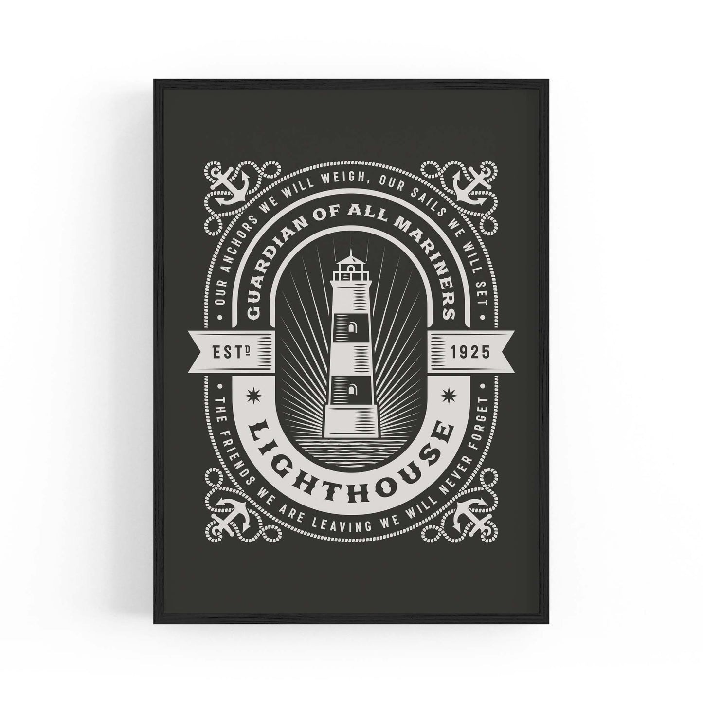 Vintage Lighthouse Sign Coastal Nautical Wall Art - The Affordable Art Company