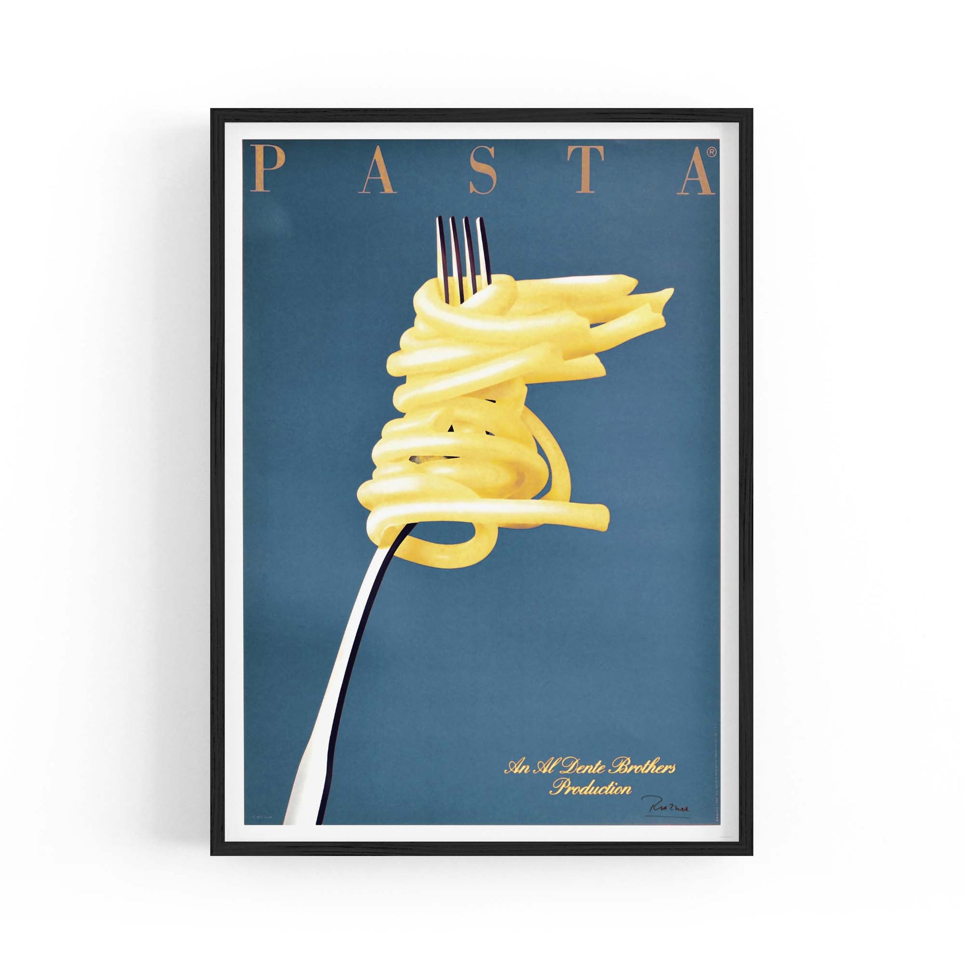 Blue Italian Pasta Vintage Advert Restaurant Wall Art - The Affordable Art Company
