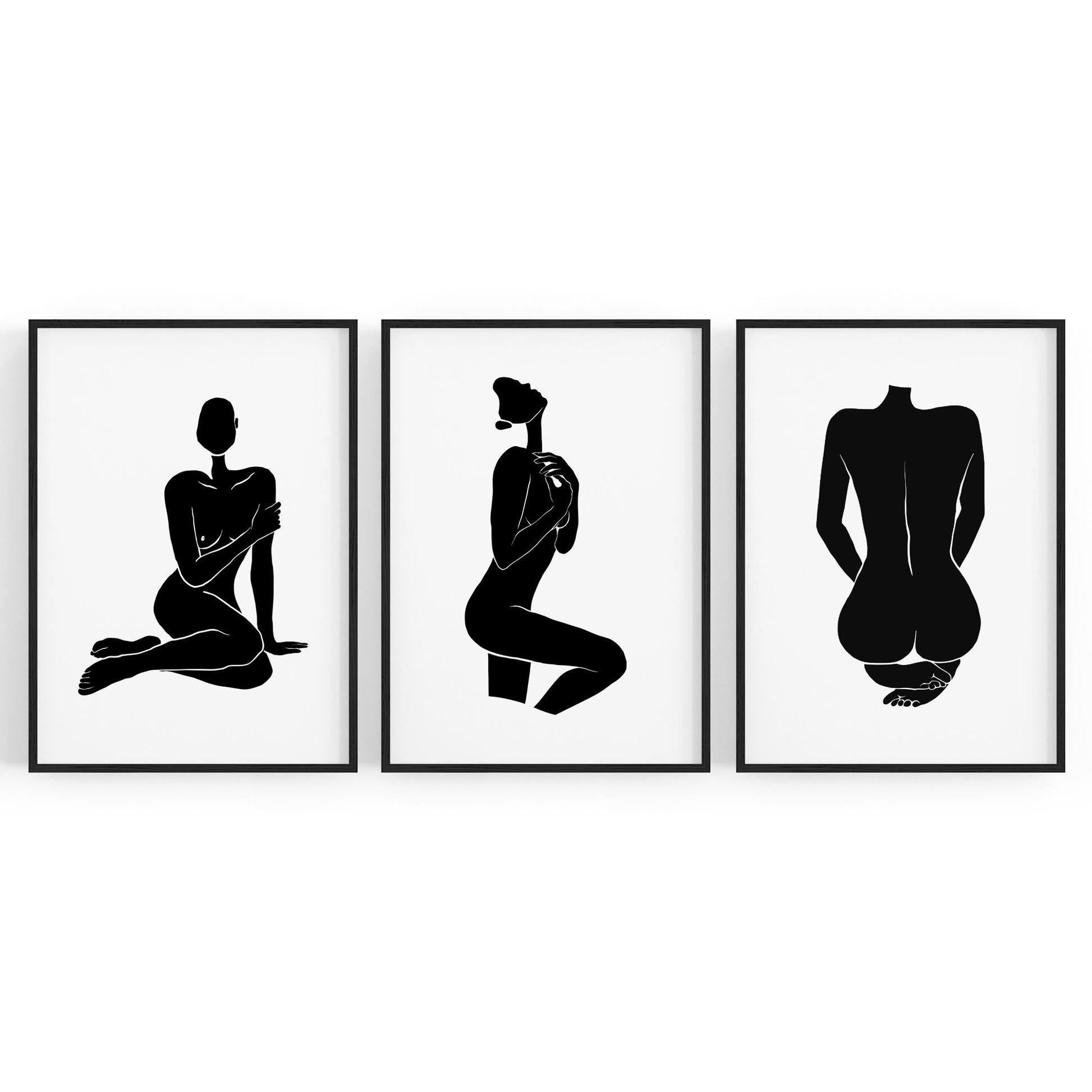 Set of 3 Nude Silhouette Abstract Woman Wall Art - The Affordable Art Company
