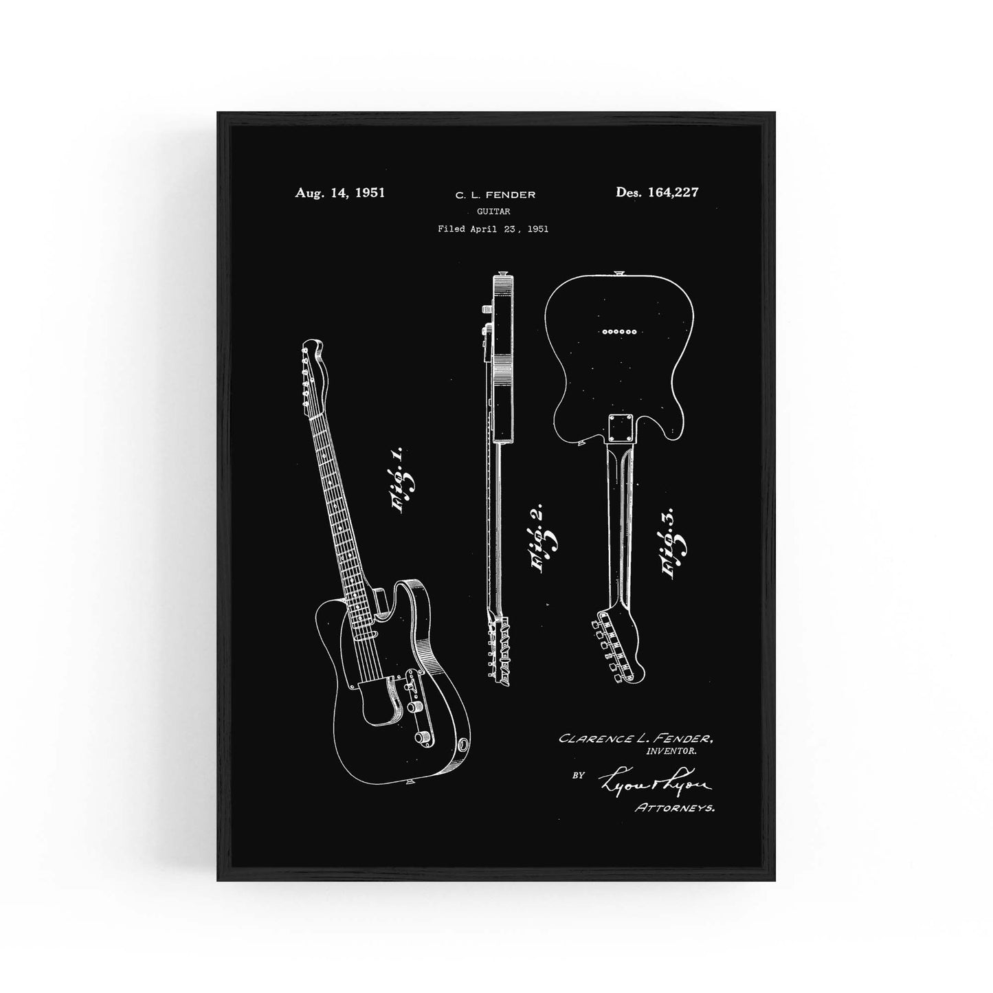 Vintage Telecaster Guitar Black Patent Wall Art #1 - The Affordable Art Company
