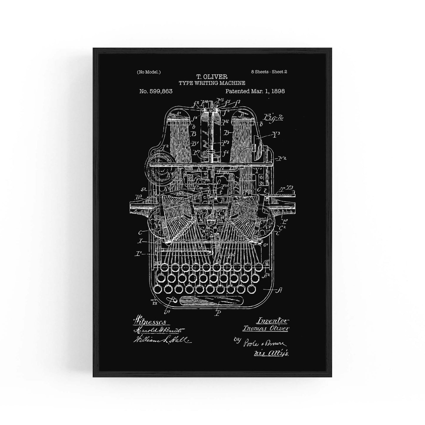 Vintage Typewriter Black Patent Wall Art #1 - The Affordable Art Company