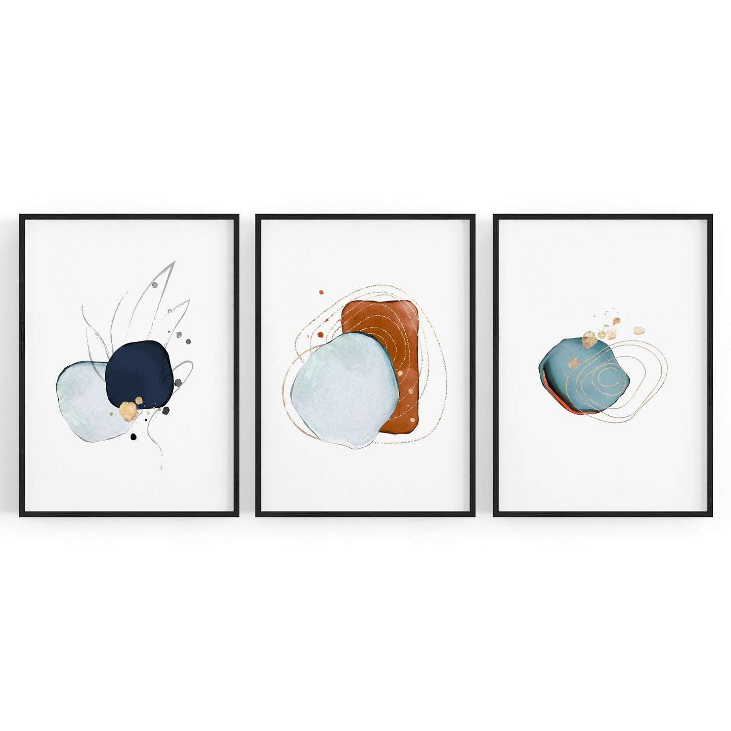 Set of Abstract Shape Minimal Blue Modern Wall Art #2 - The Affordable Art Company