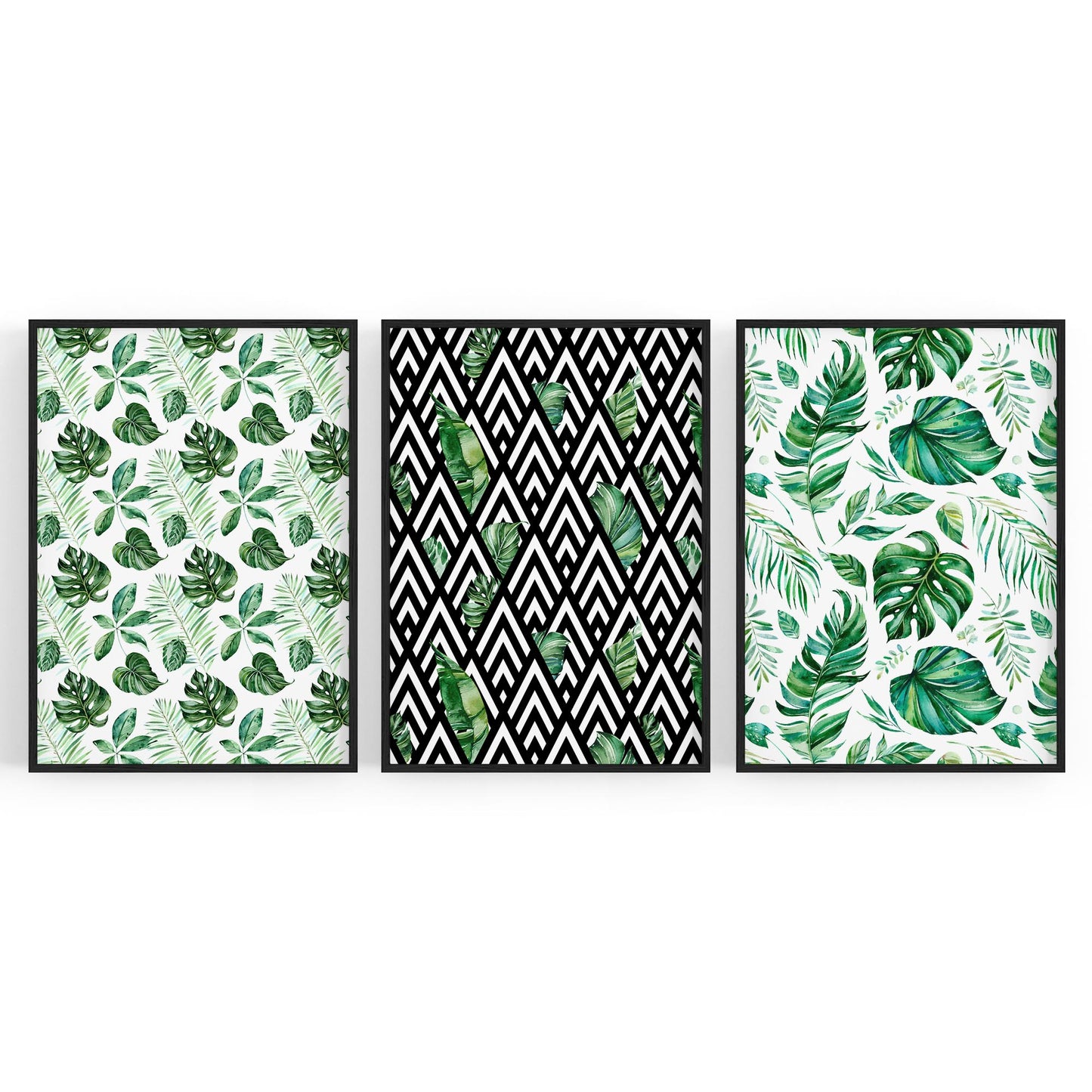 Set of 3 Green Leaf Pattern Nature Wall Art - The Affordable Art Company