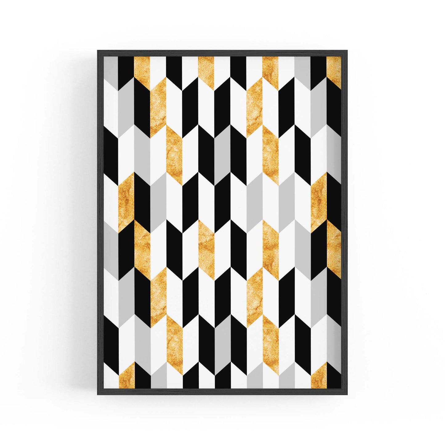 Minimal Geometric Pattern Black, White and Gold Wall Art - The Affordable Art Company