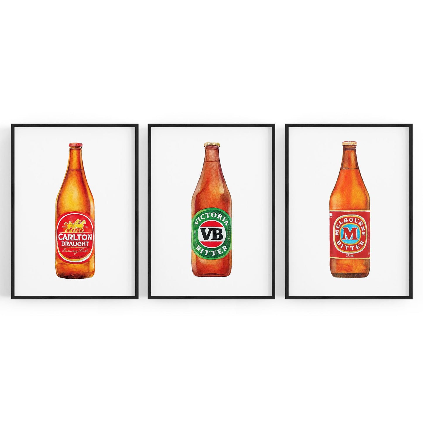 Set of Aussie Beer Longneck Paintings Wall Art - The Affordable Art Company