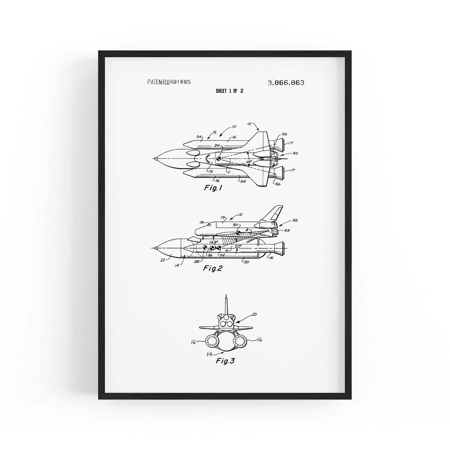 Vintage Space Shuttle Patent Wall Art #2 - The Affordable Art Company