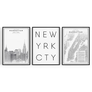 Set of New York Wall Minimal Black & White Art - The Affordable Art Company