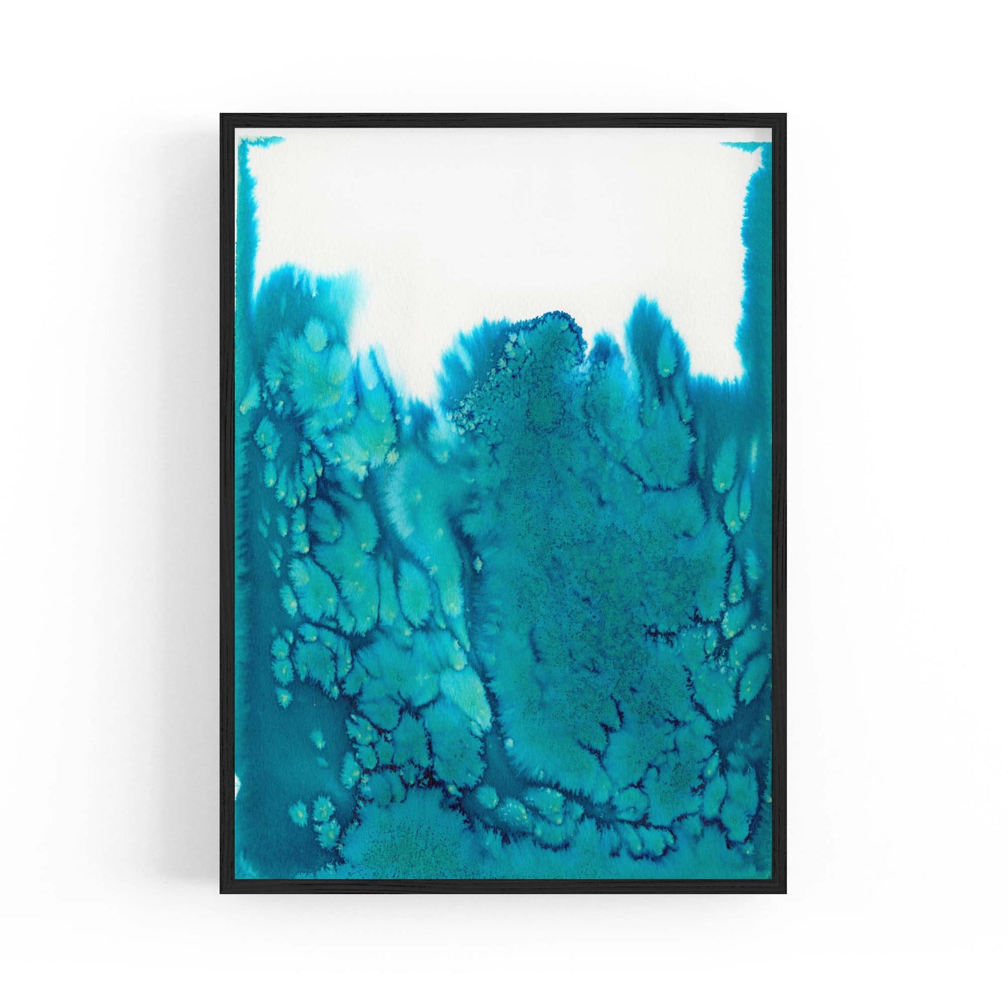 Teal Ink Minimal Ink Painting Blue Wall Art #6 - The Affordable Art Company